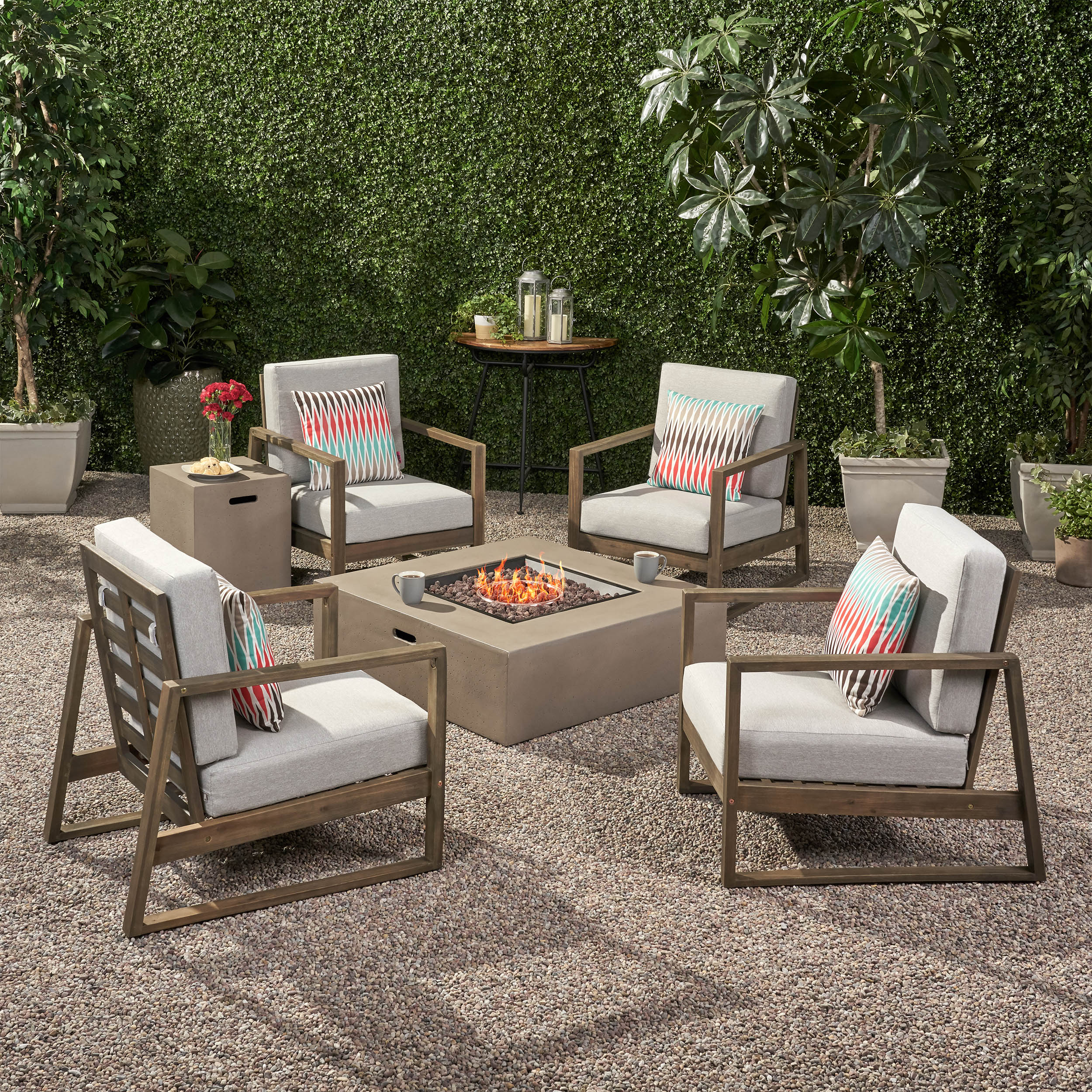 Marlee Outdoor 4 Seater Chat Set with Fire Pit - furnishings