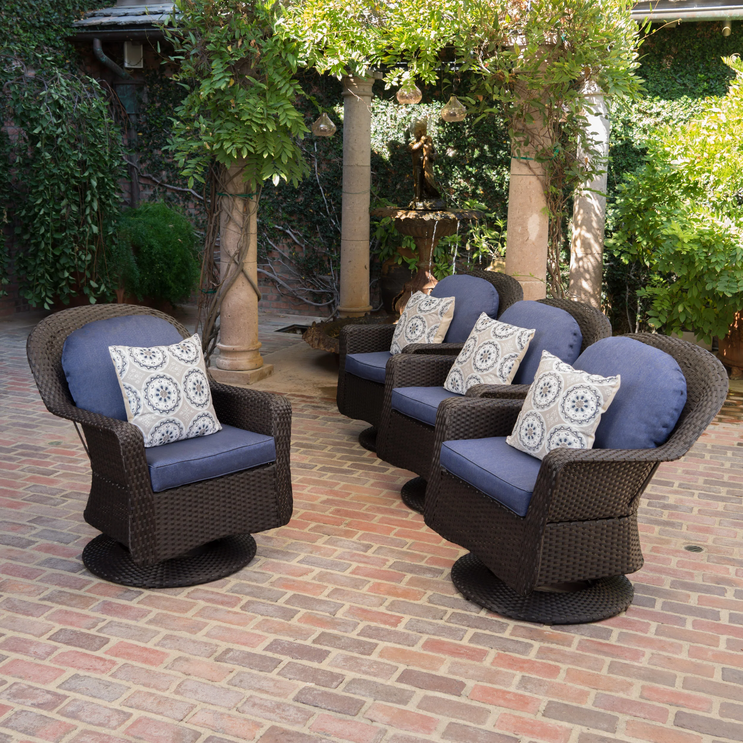 Linsten Outdoor Wicker Swivel Club Chairs with Water Resistant Cushion - furnishings