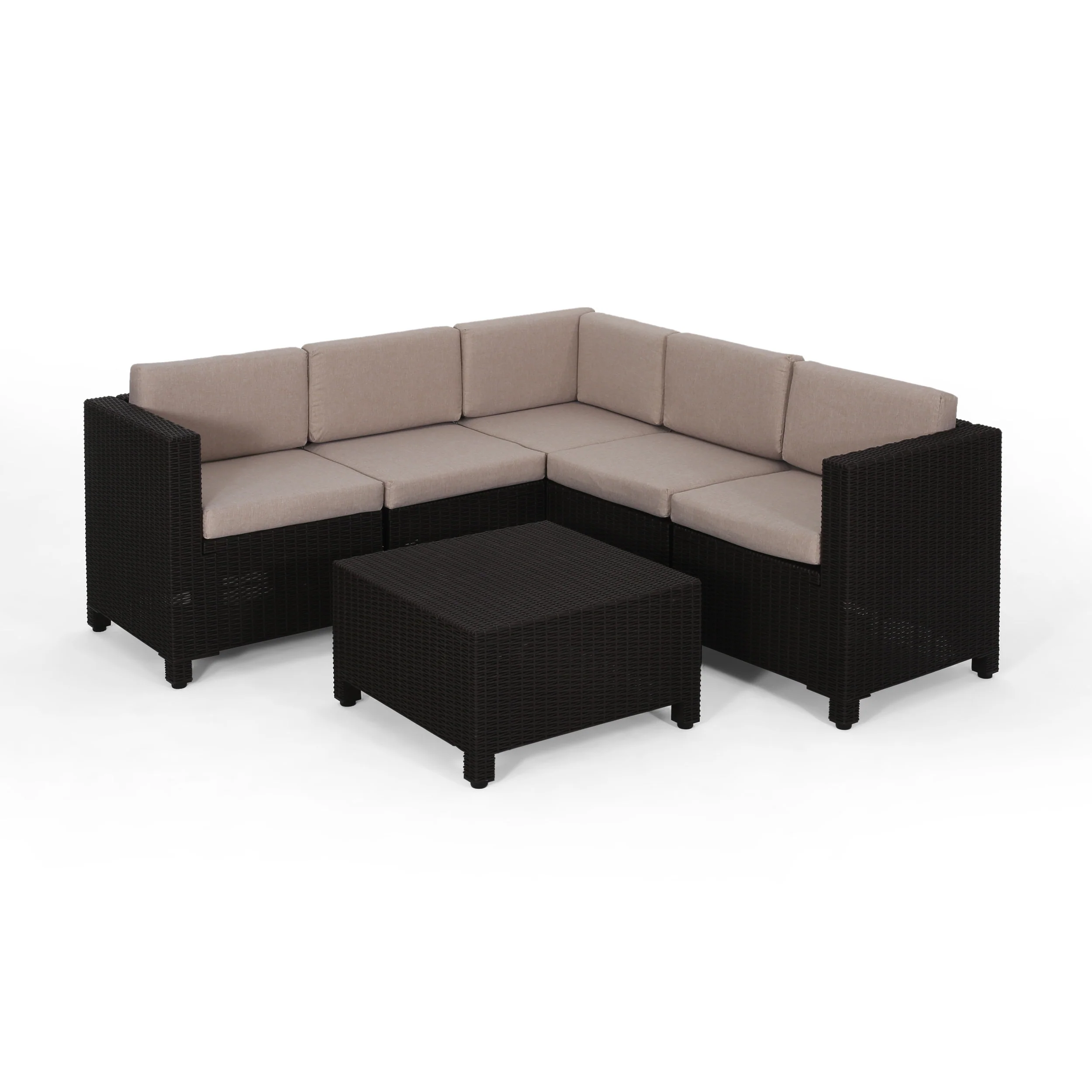 Riley Outdoor All Weather Faux Wicker 5 Seater Sectional Sofa Set with Cushions - furnishings