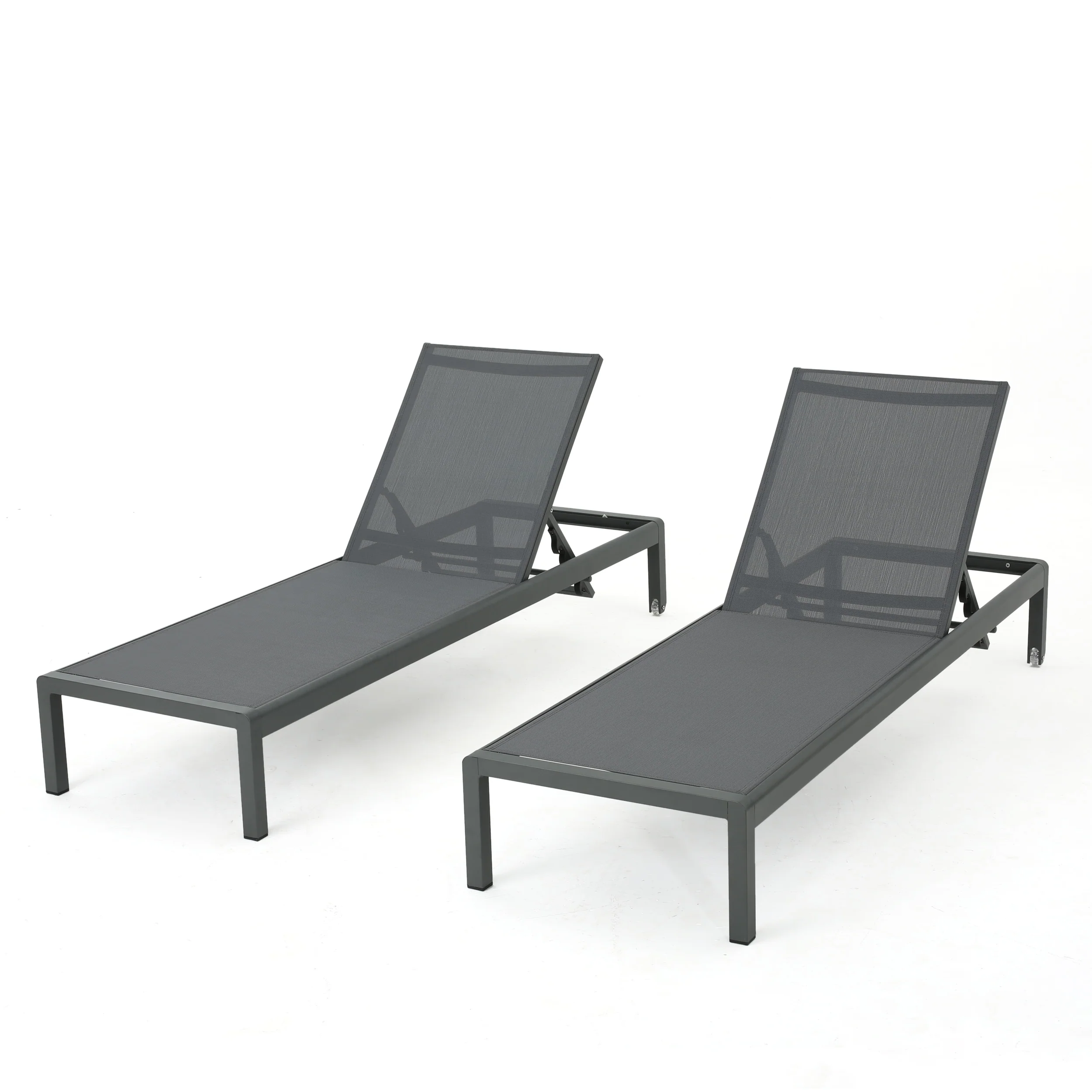 Crested Bay Outdoor Grey Aluminum Chaise Lounge with Dark Grey Mesh Seat - furnishings