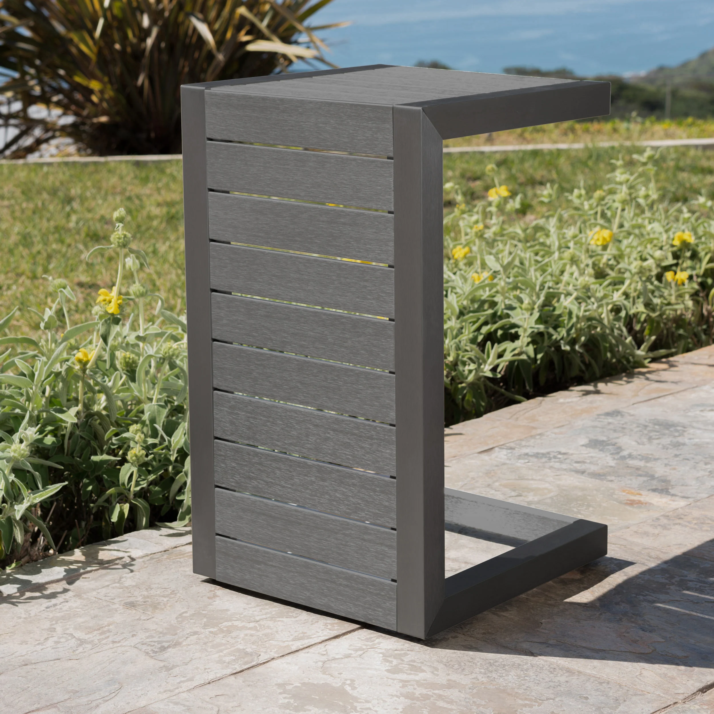 Crested Bay Outdoor Gray Aluminum C-Shaped Side Table - furnishings