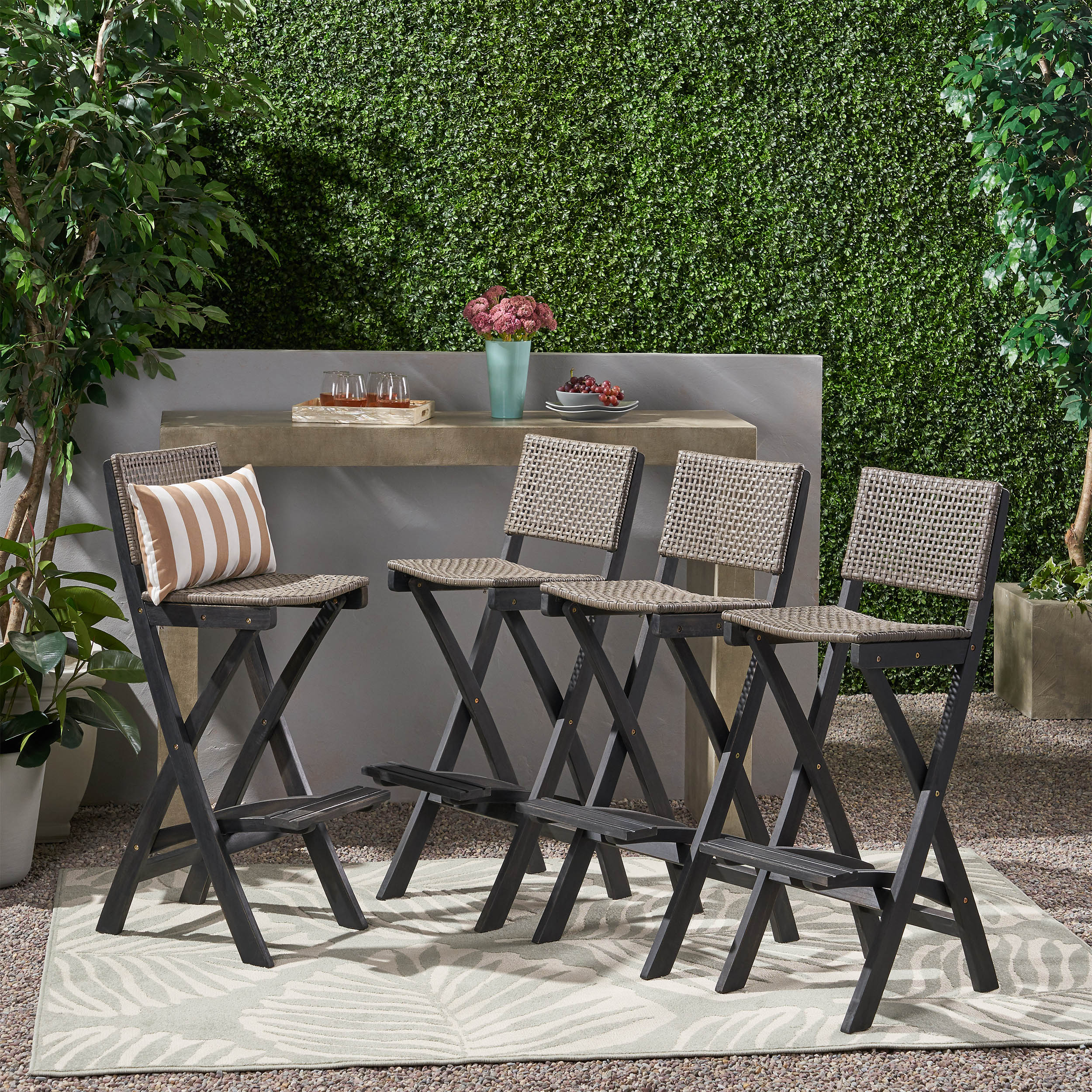 Elizabeth Outdoor Folding Acacia Wood Barstools (Set of 4) - furnishings