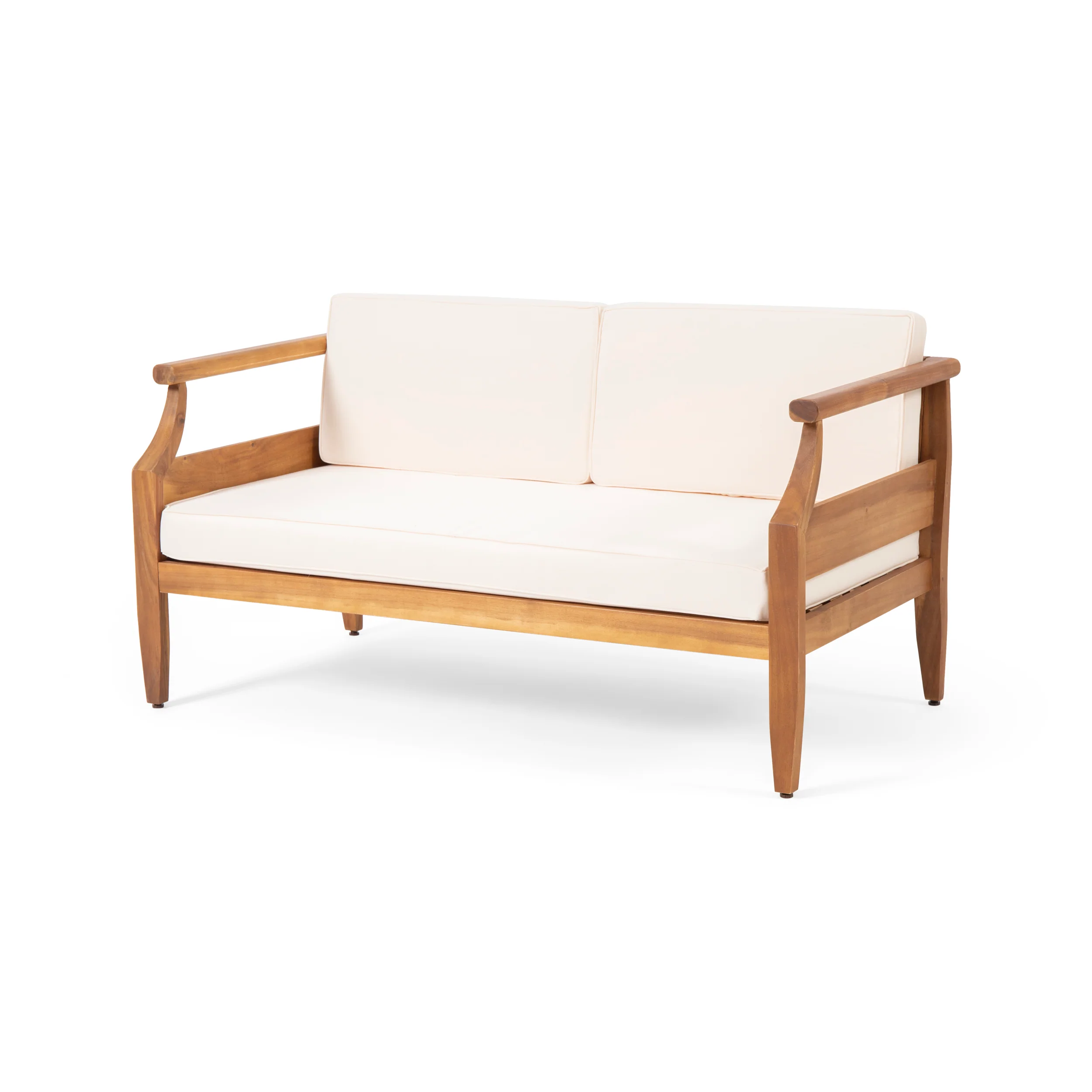 Bianca Outdoor Mid-Century Modern Acacia Wood Loveseat Set - furnishings
