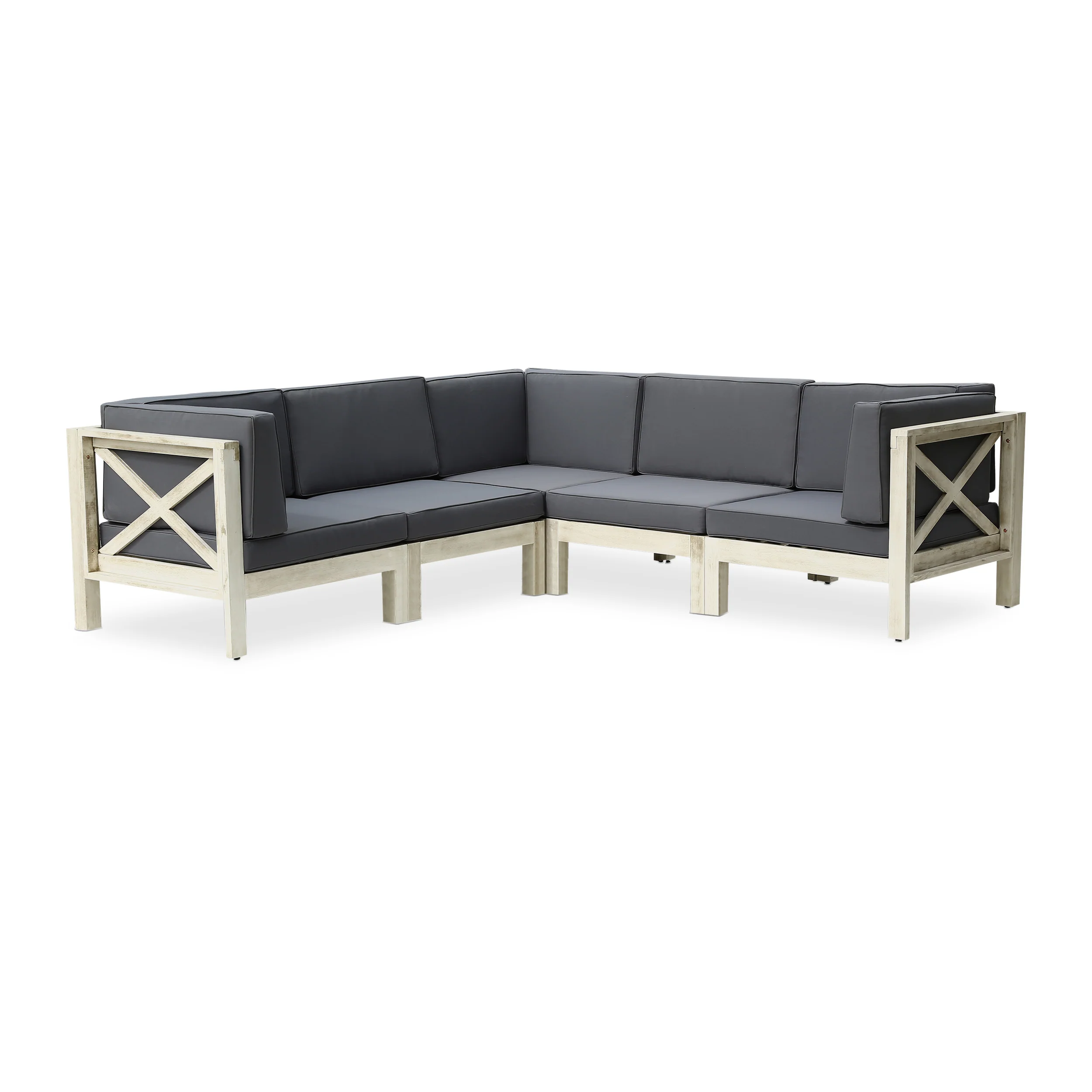Brava Outdoor Acacia Wood 5 Seater Sectional Sofa Set with Water-Resistant Cushions - furnishings