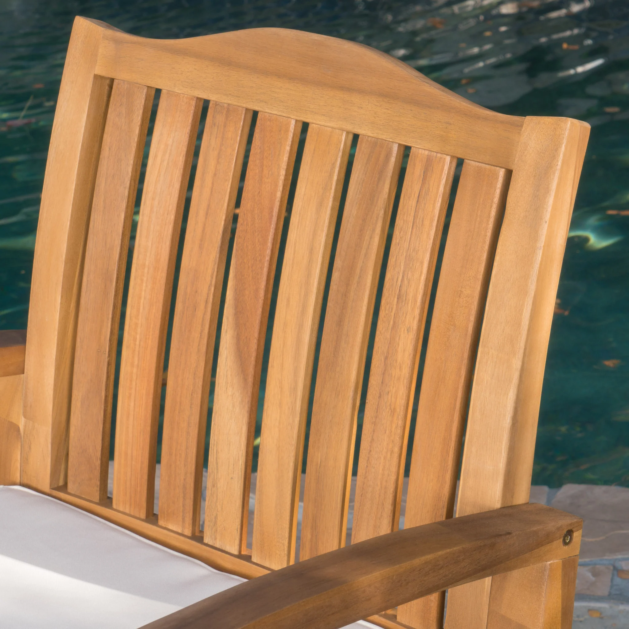 Malibu Outdoor Acacia Wood 3 Piece Chat Set with Wicker Table - furnishings