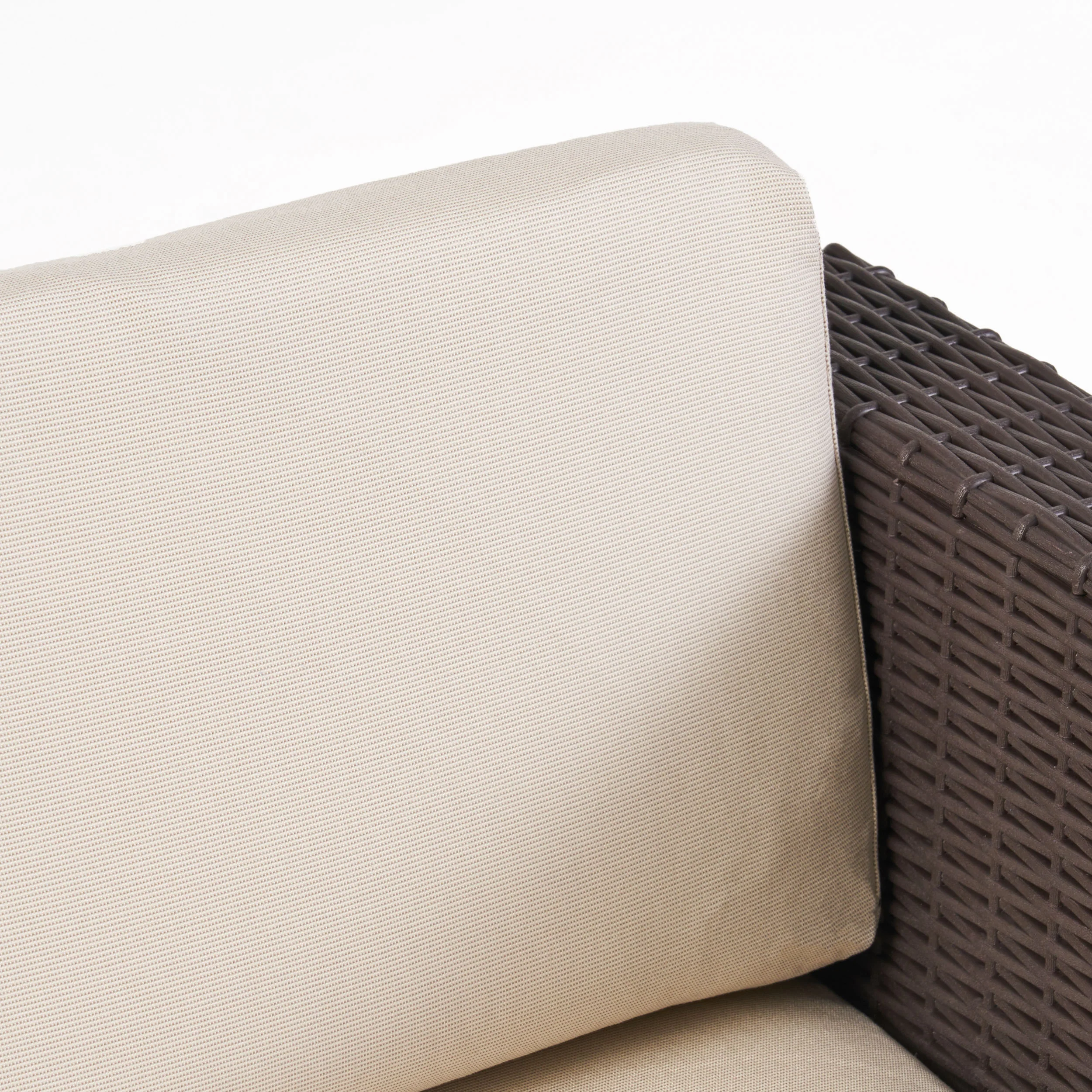 Russel Outdoor Injection Molded Small Space 3 Seater L Shaped Sectional, Dark Brown and Beige - furnishings