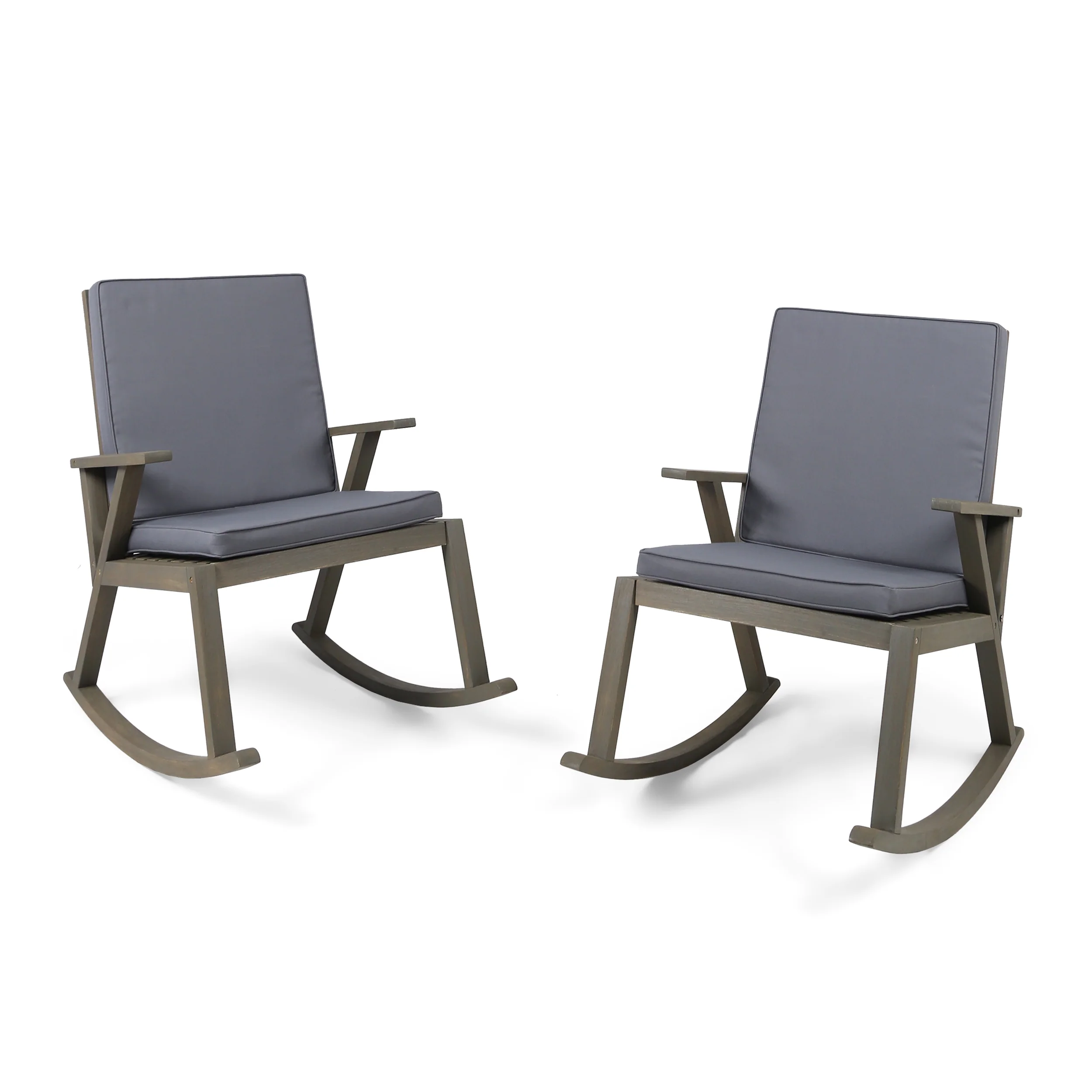 Andy Outdoor Acacia Wood Rocking Chair with Water-Resistant Cushions (Set of 2) - furnishings