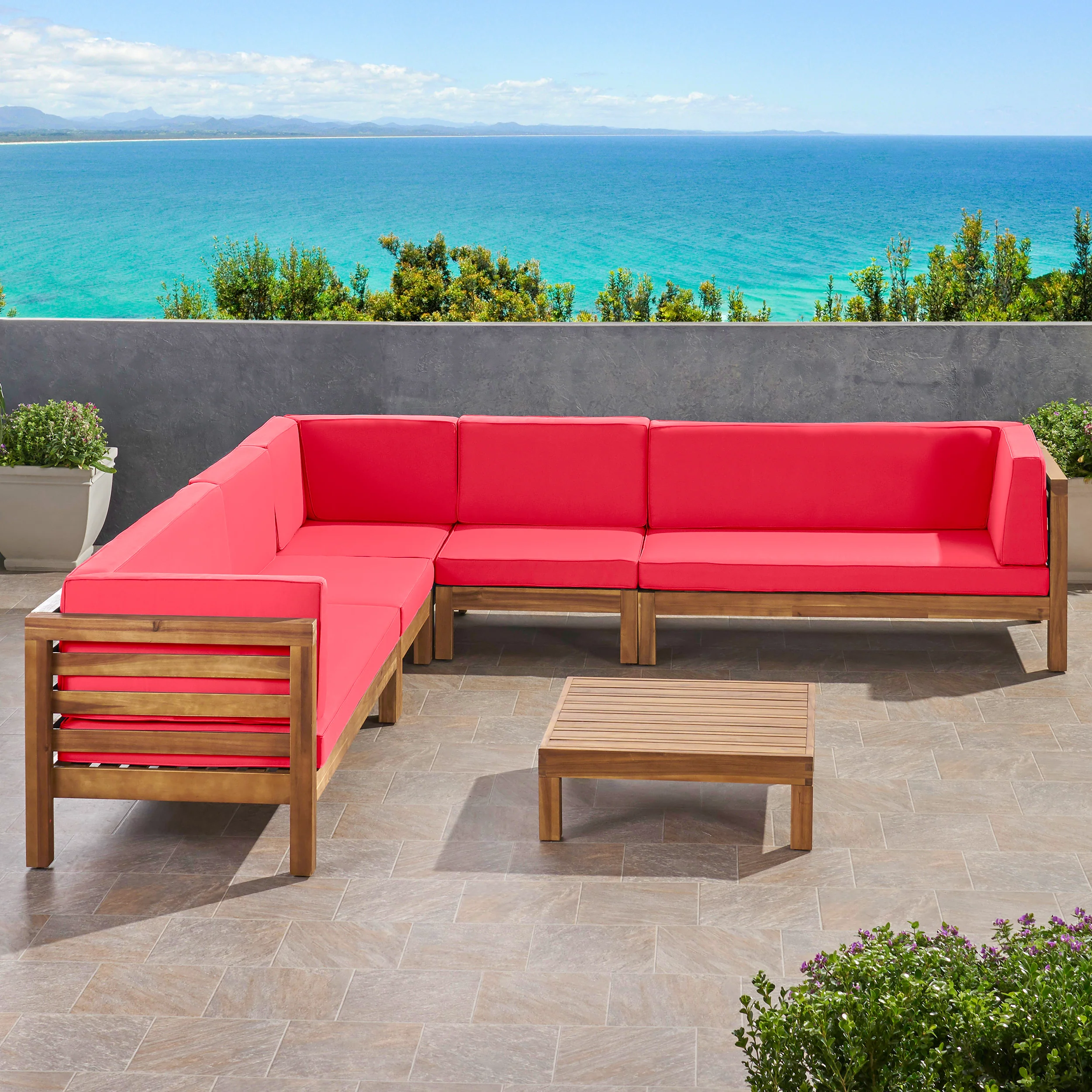 Emma Outdoor 7 Seater Acacia Wood Sectional Sofa Set - furnishings