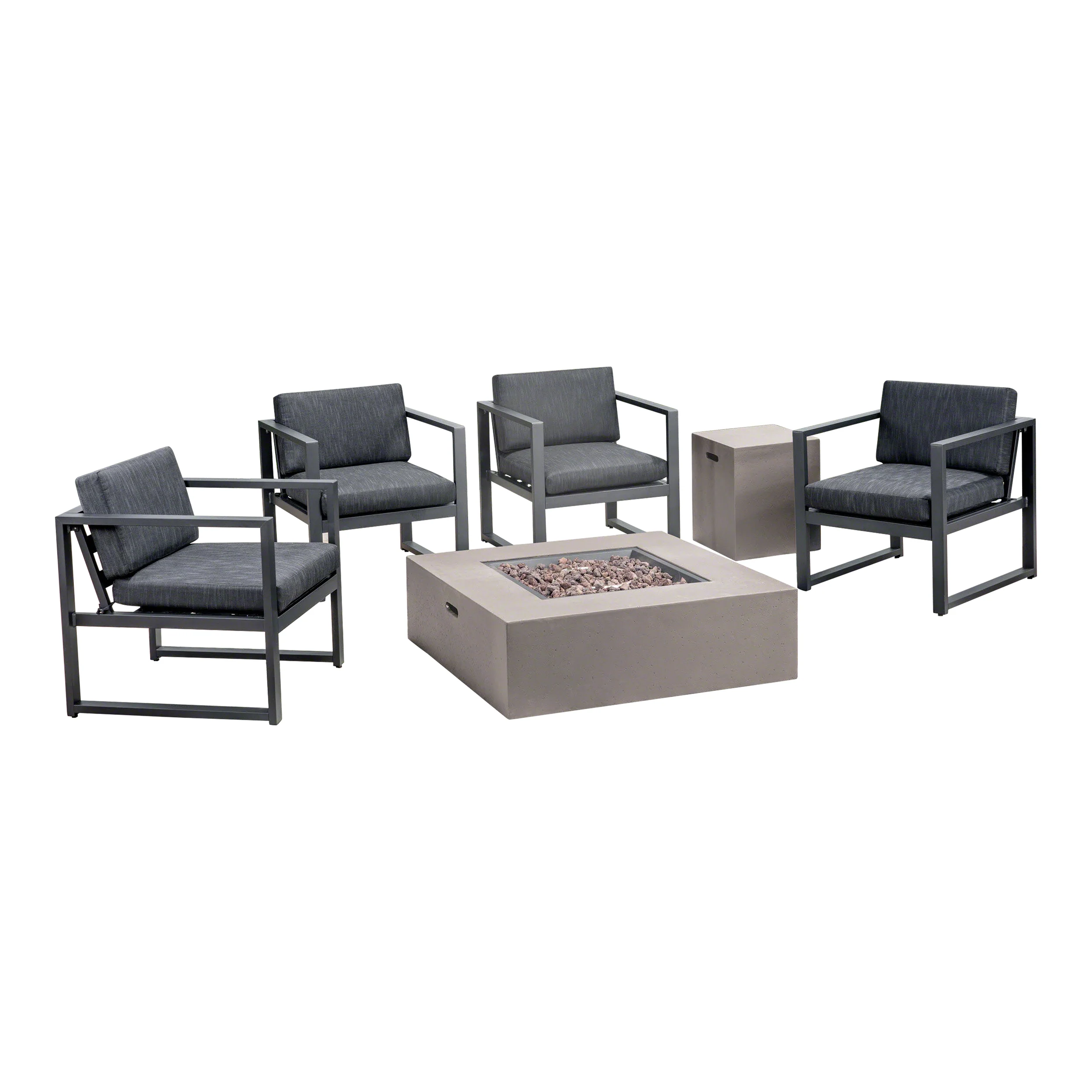 Nealie Outdoor 4-Seater Aluminum Chat Set with Fire Pit - furnishings