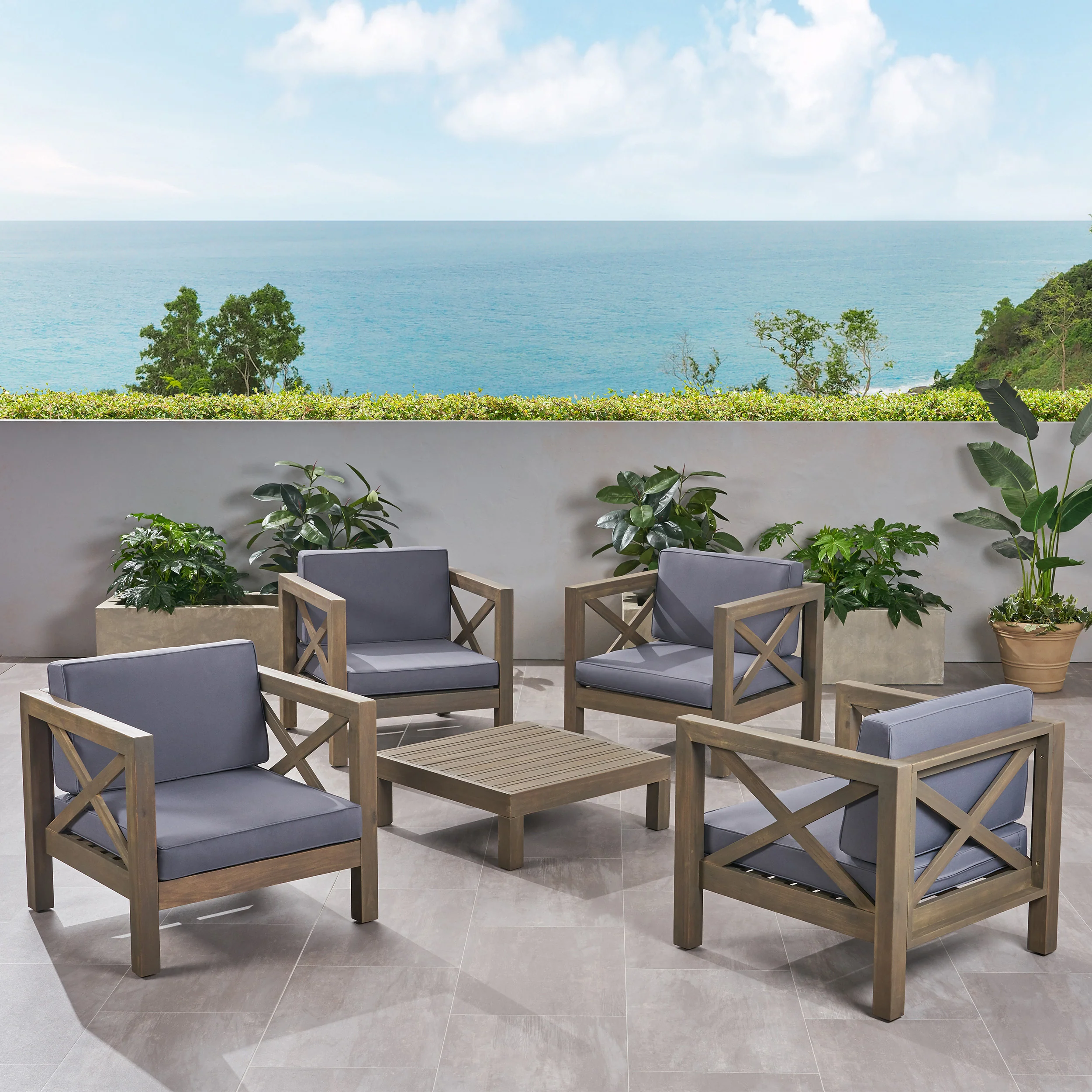 Morgan Outdoor 4 Seater Acacia Wood Club Chair and Coffee Table Set - furnishings