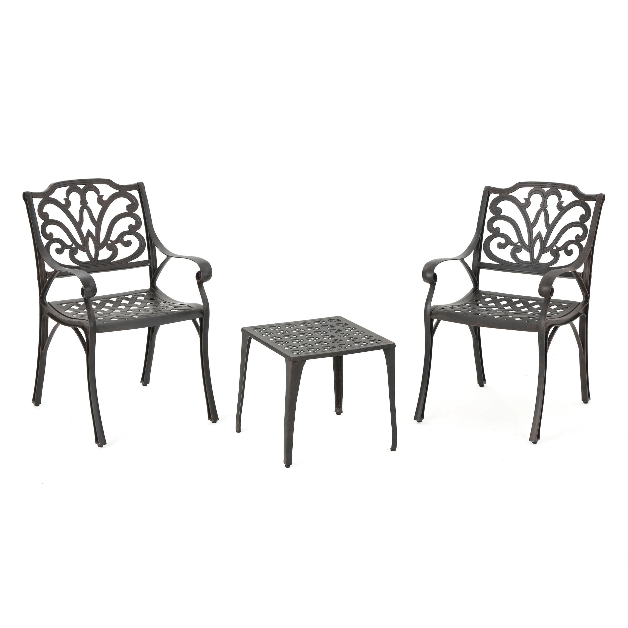 Kata Outdoor 3 Piece Bronze Finished Cast Aluminum Chat Set - furnishings