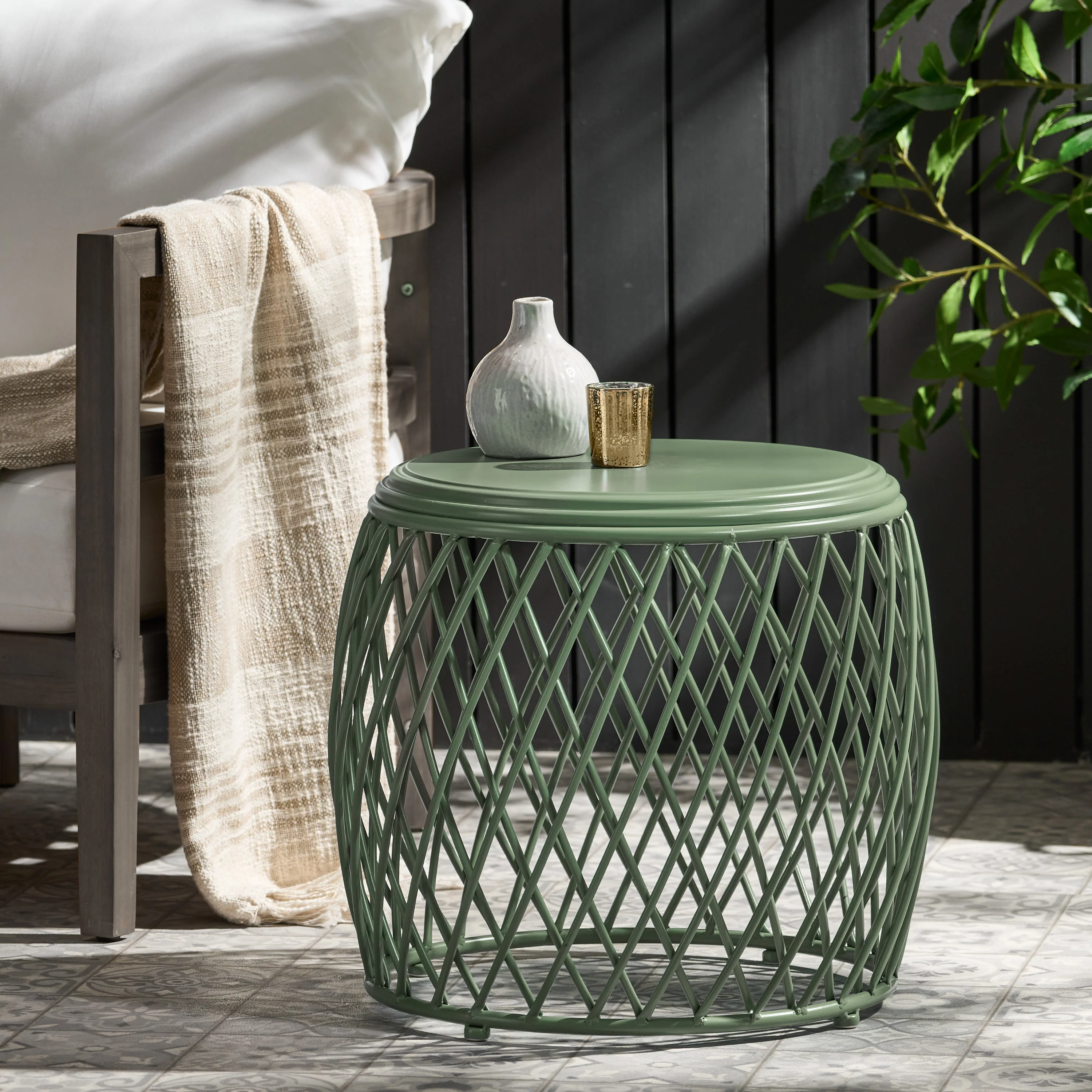 Jadien Outdoor 19 Inch Diameter Lattice Iron Side Table - furnishings