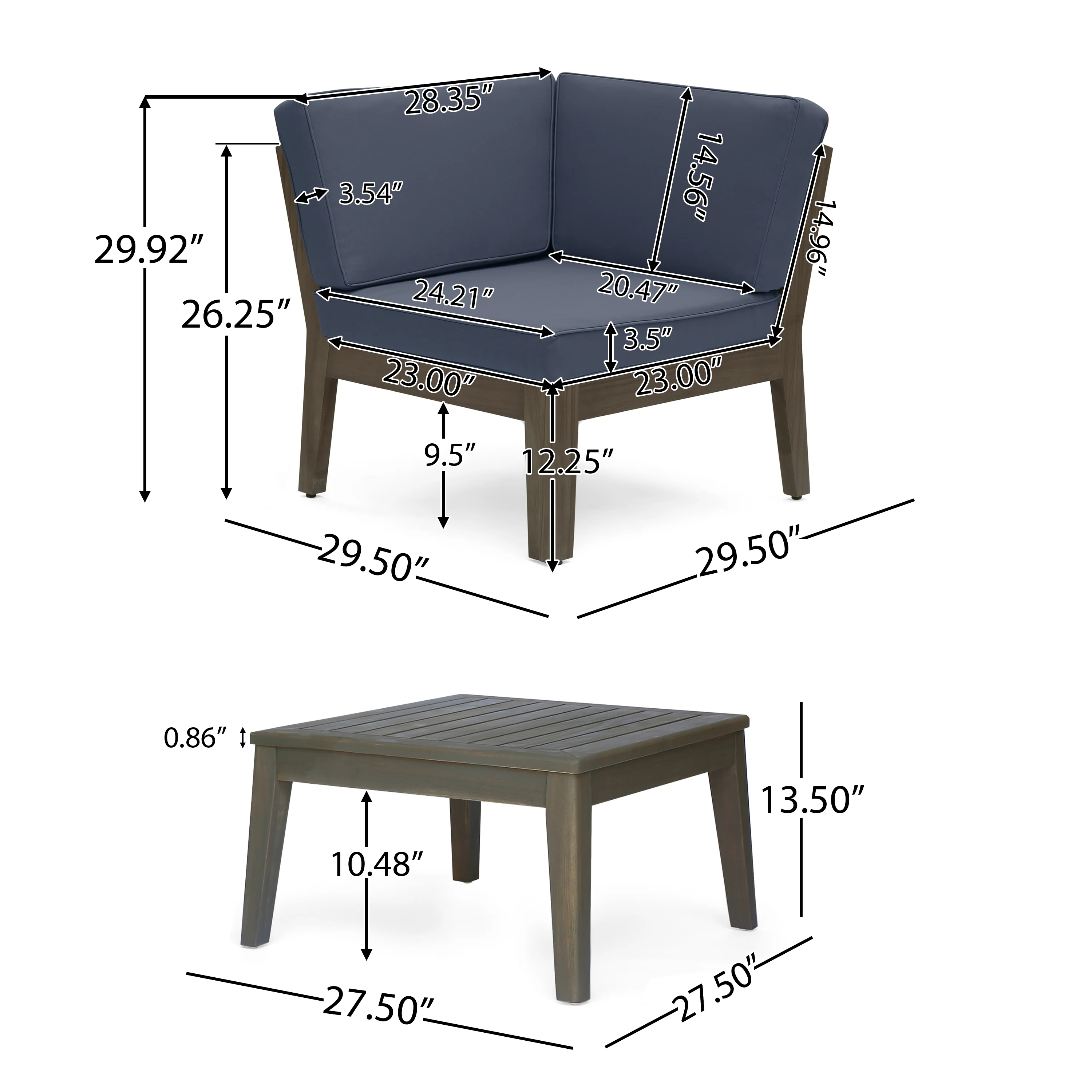 Giselle Outdoor Acacia Wood 7 Seater Sectional Sofa and Loveseat Set with Coffee Table - furnishings