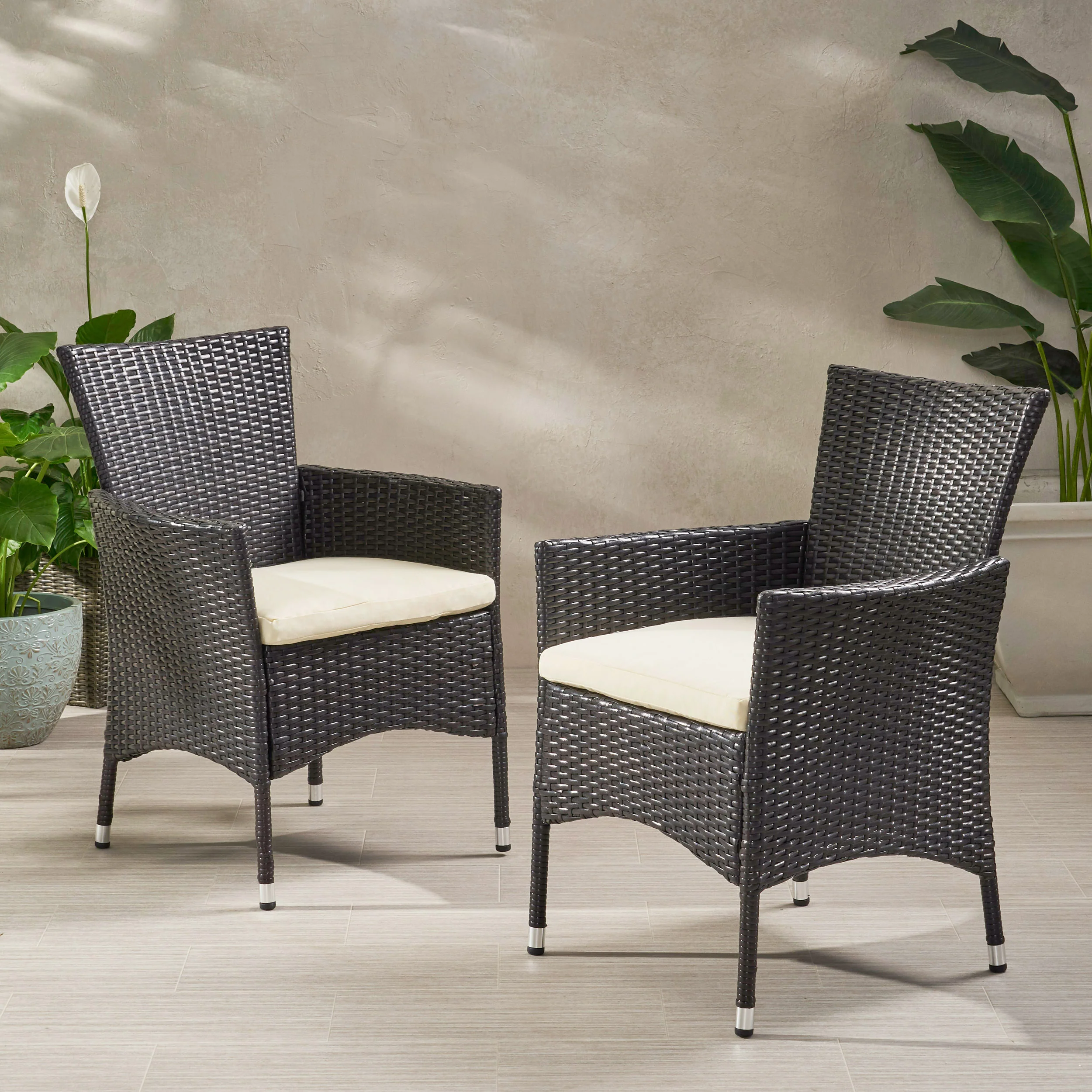 Clementine Outdoor Multibrown PE Wicker Dining Chairs (Set of 2) - furnishings