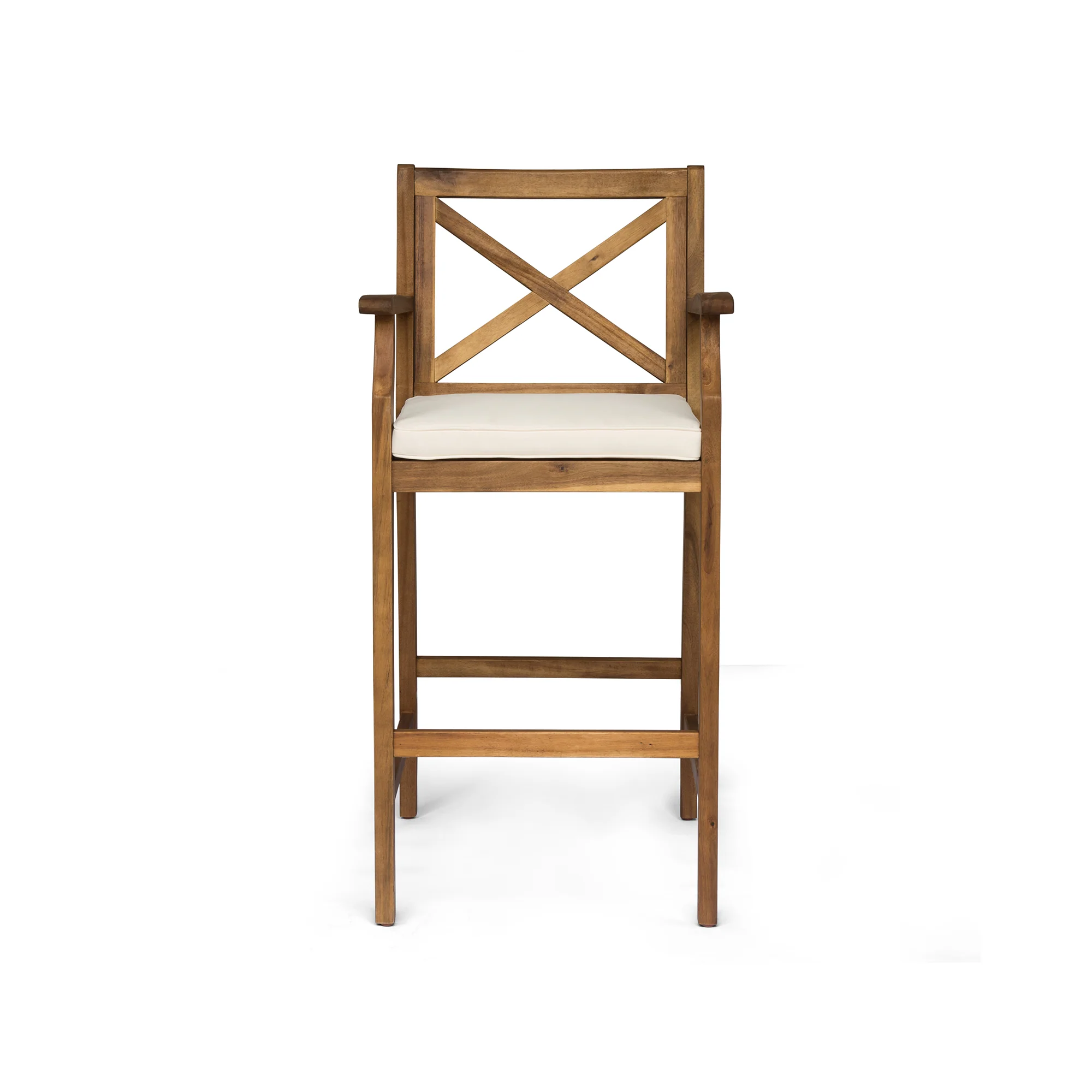 Doric Outdoor Rustic Acacia Wood Barstools with Cushions (Set of 4) - furnishings