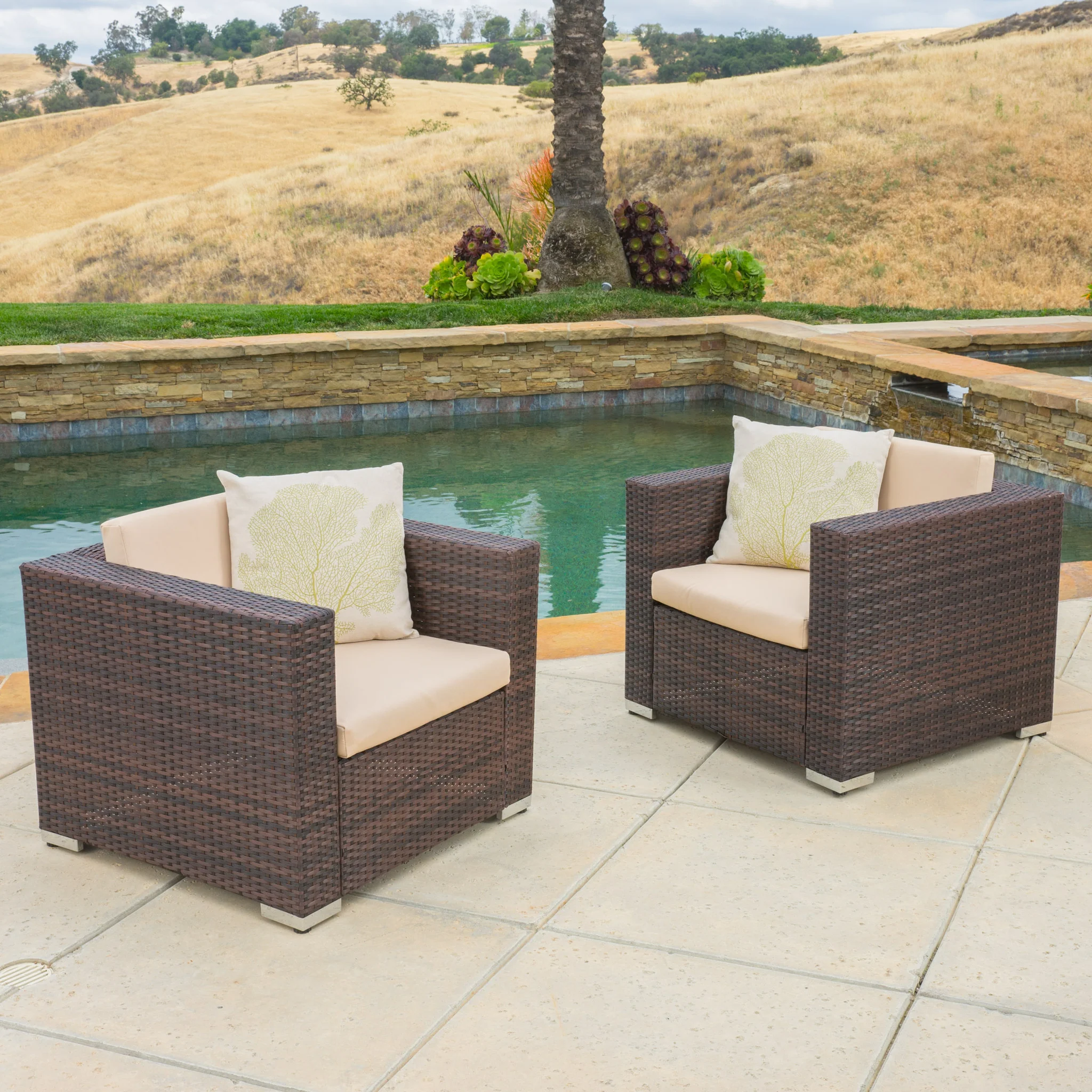 Westlake Outdoor Brown PE Wicker Sofa Club Chairs (Set of 2) - furnishings