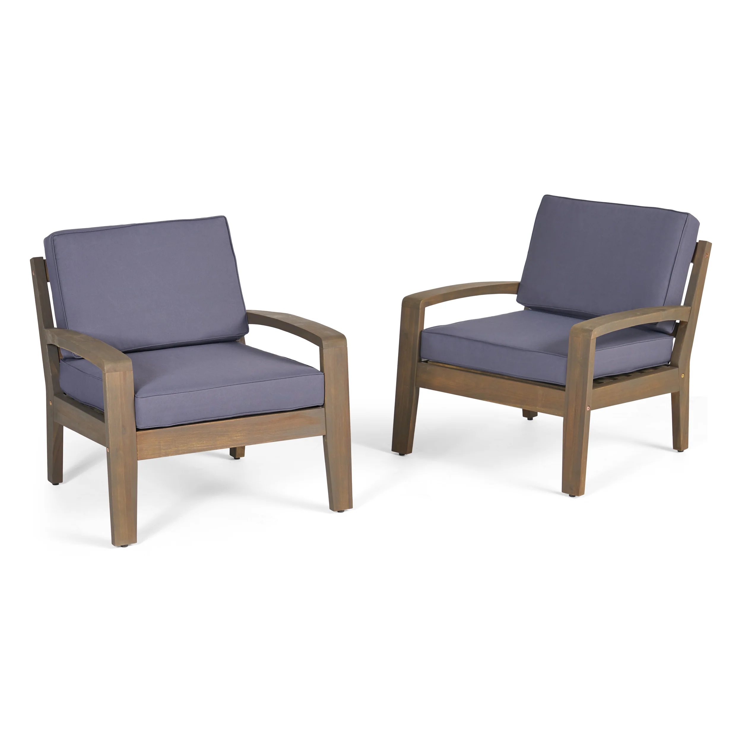 Giselle Outdoor Acacia Wood Club Chairs w/ Water Resistant Cushions - furnishings