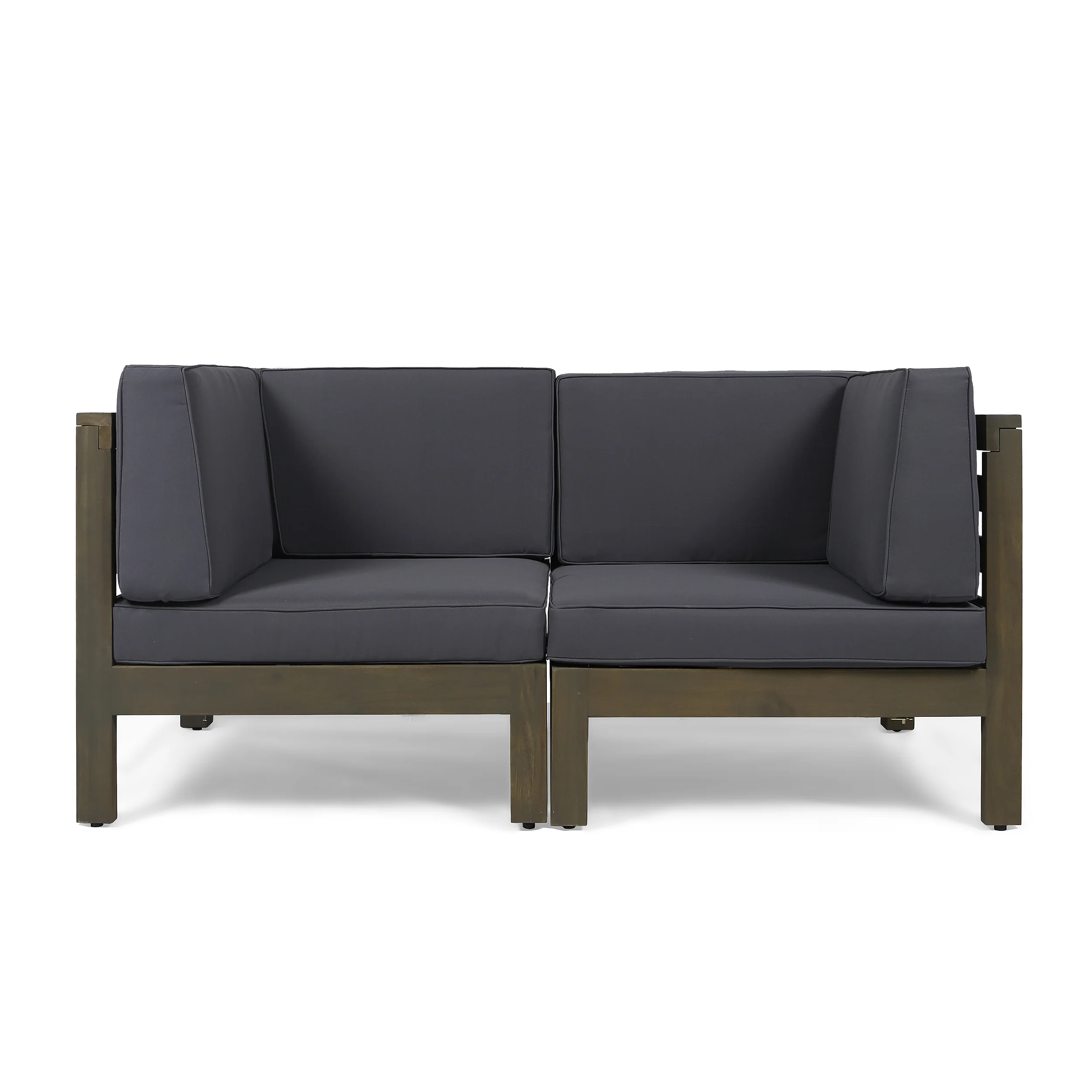 Keith Outdoor Sectional Loveseat Set  2-Seater  Acacia Wood  Water-Resistant Cushions - furnishings