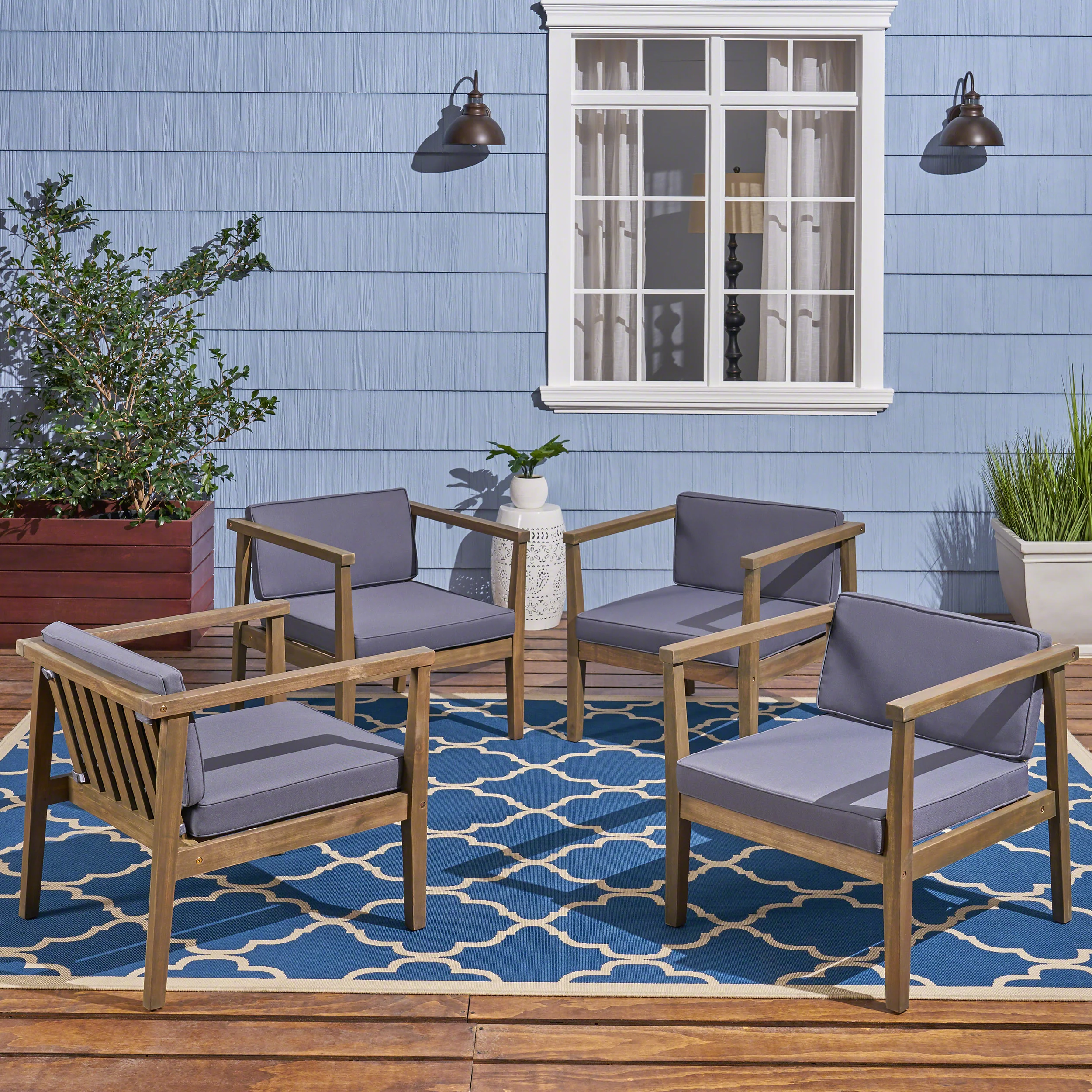 Thomson Outdoor Acacia Wood Club Chairs with Water-Resistant Cushions (Set of 4) - furnishings