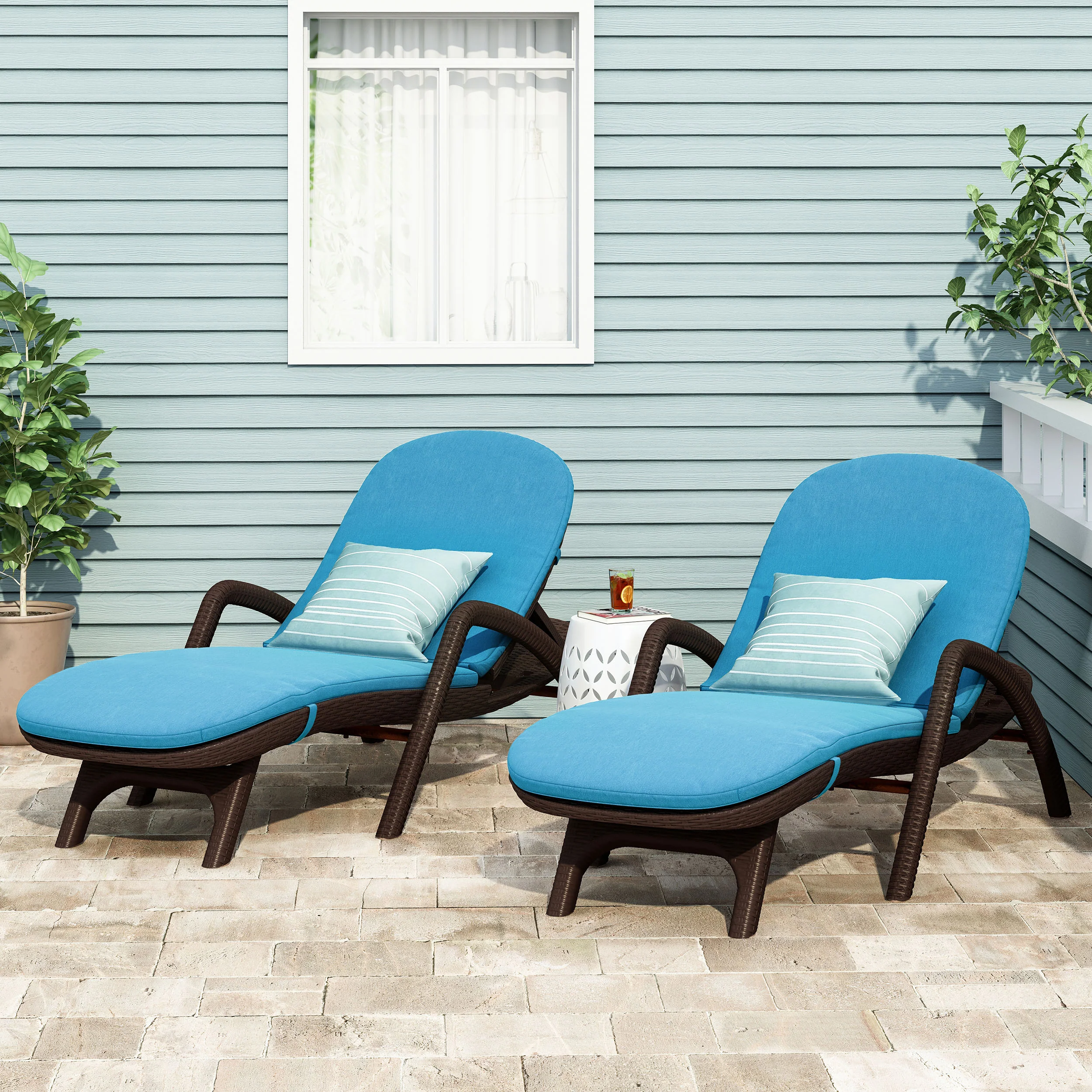 Riley Outdoor Faux Wicker Chaise Lounges with Cushion (Set of 2) - furnishings