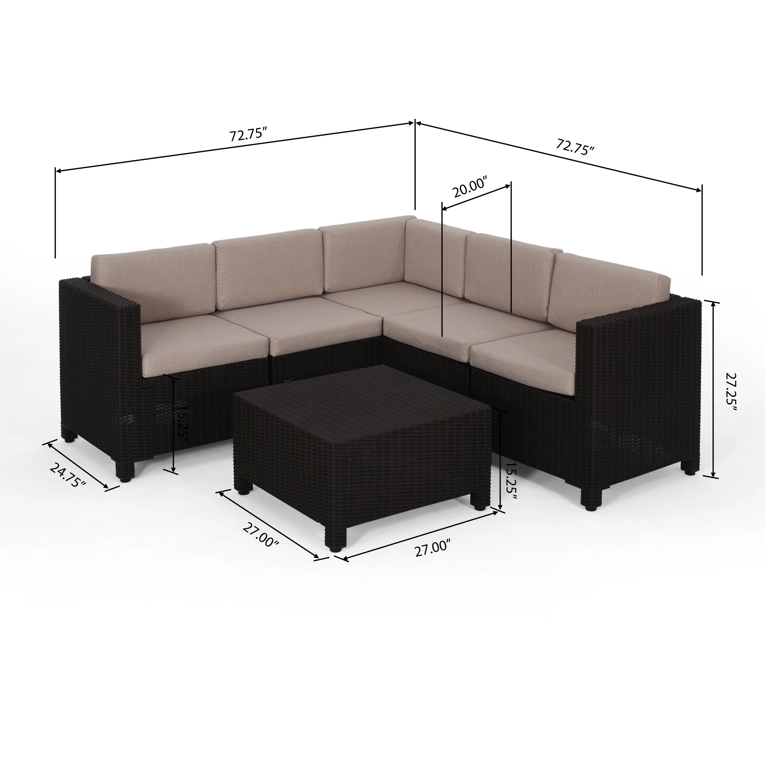 Riley Outdoor All Weather Faux Wicker 5 Seater Sectional Sofa Set with Cushions - furnishings