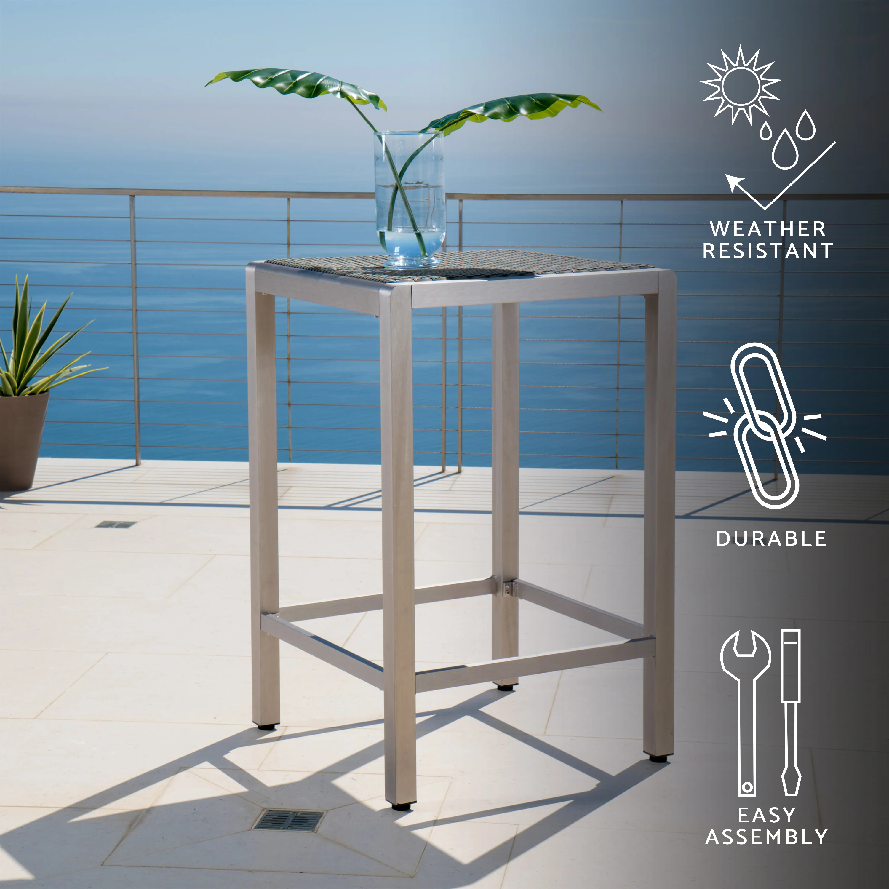 Capral Outdoor Modern Gray Wicker Bar Table with Aluminum Frame - furnishings