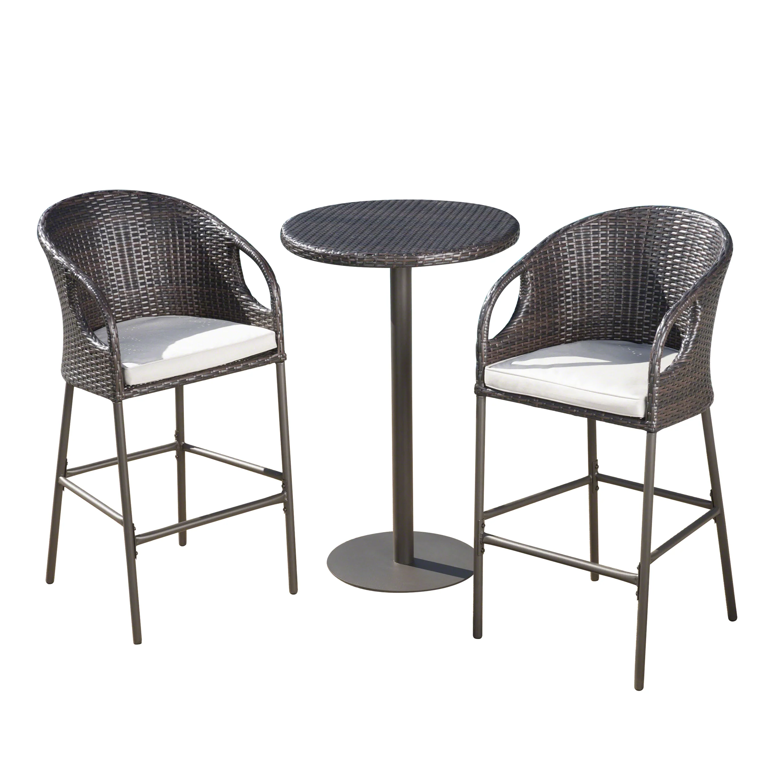 Big Rock Outdoor 3 Piece Multi-brown Wicker Round Bar Set - furnishings