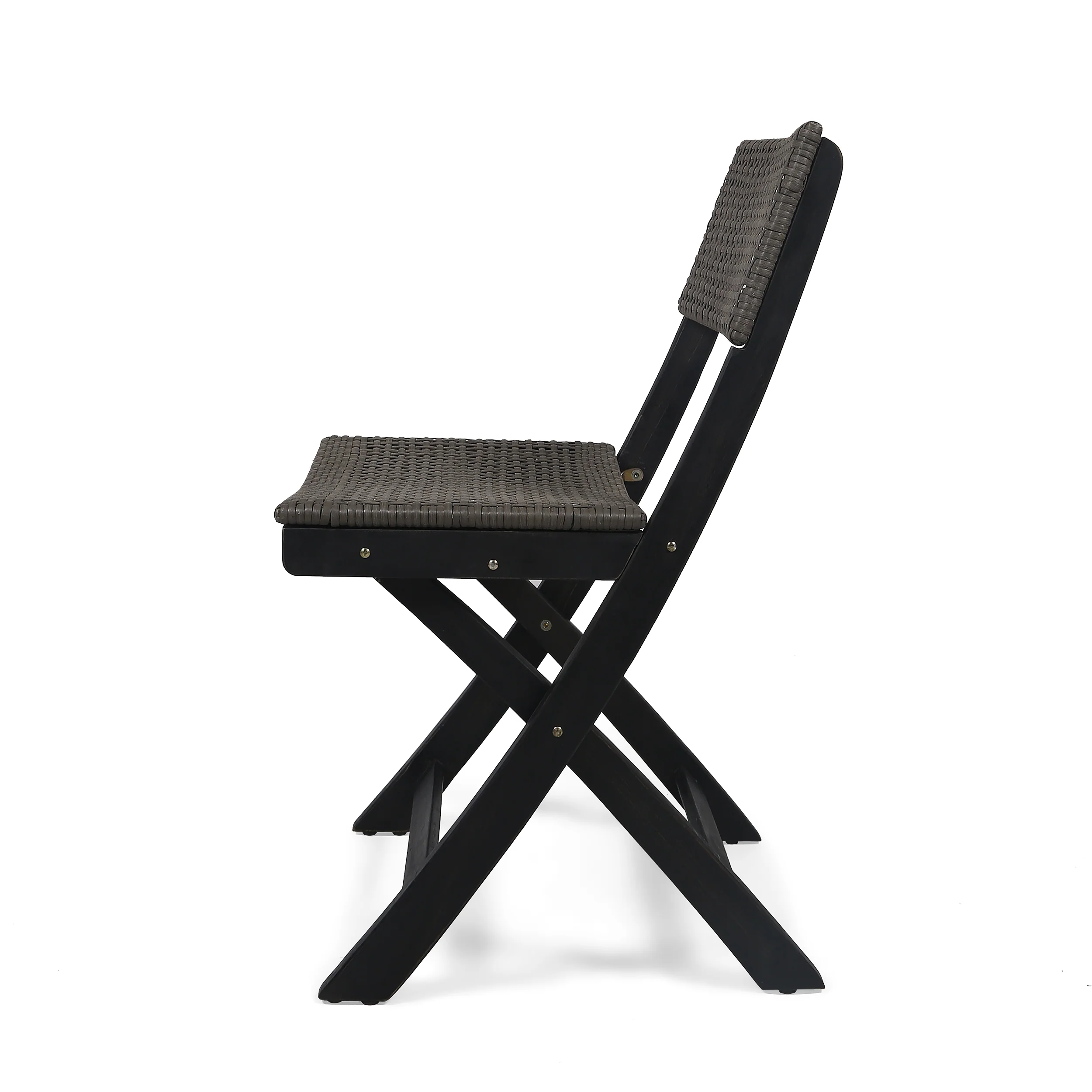 Truda Outdoor Acacia Wood Foldable Bistro Chairs with Wicker Seating (Set of 2) - furnishings