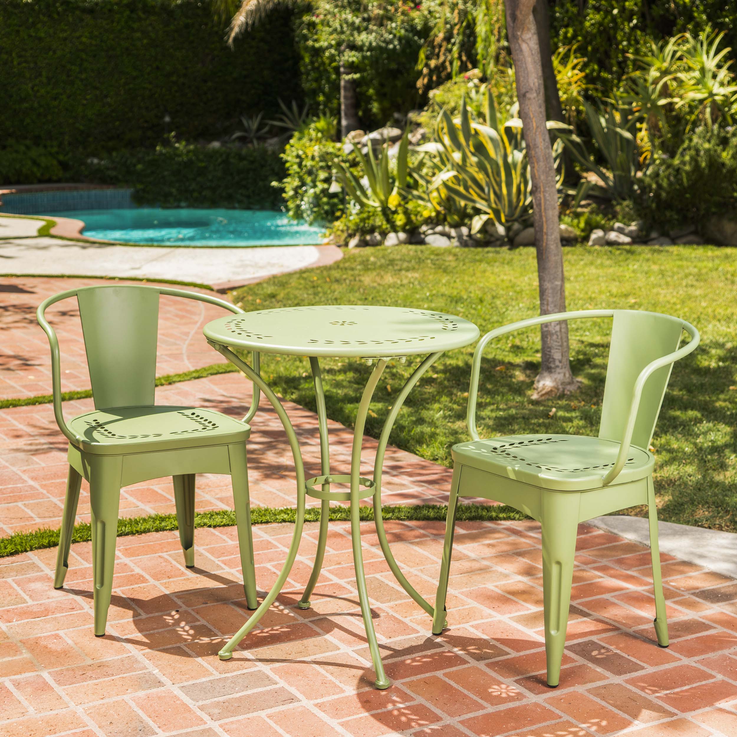 Leona Outdoor 3 Piece Paint Finished Iron Bistro Set - furnishings