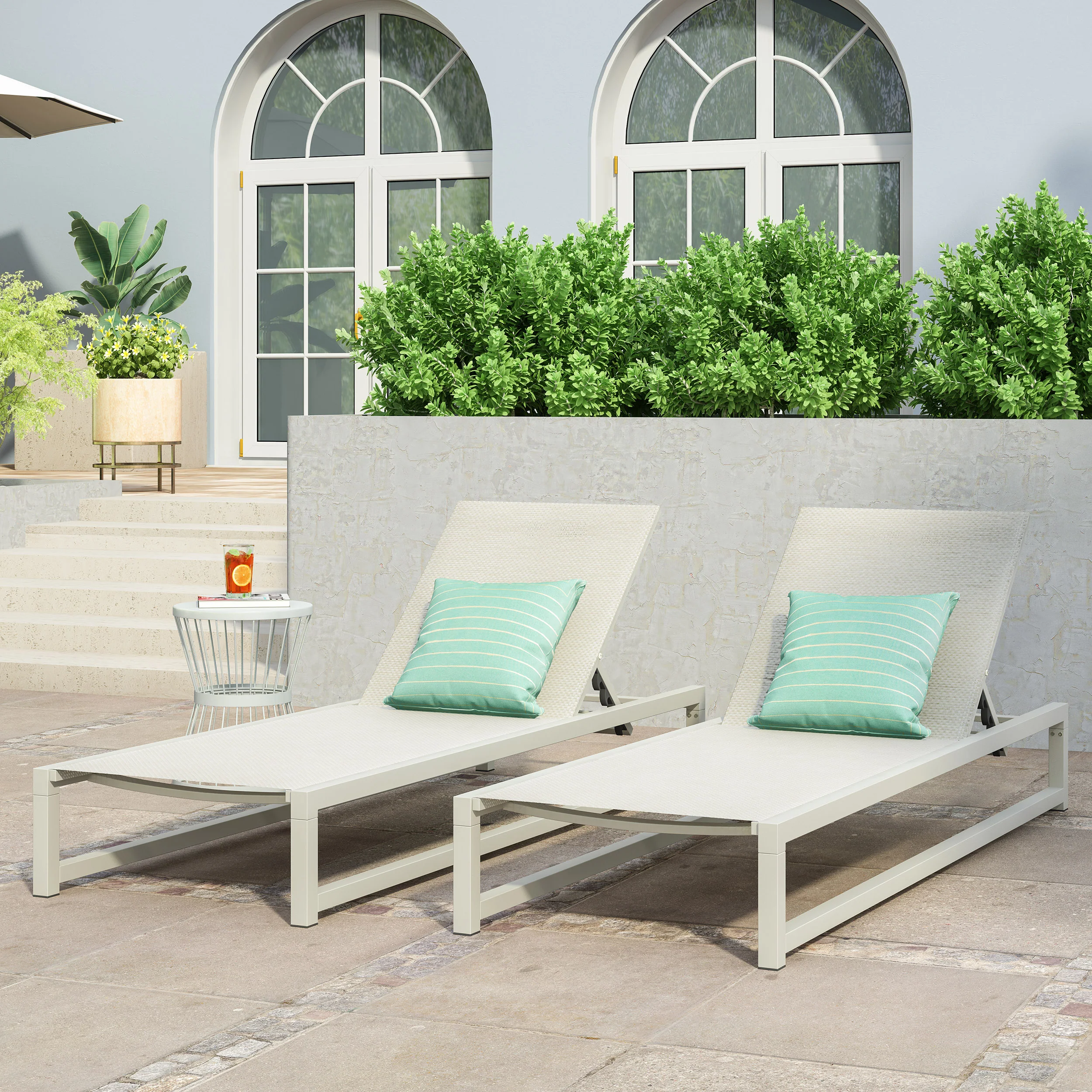 Moderna Outdoor Aluminum Chaise Lounge with Mesh Seating (Set of 2) - furnishings
