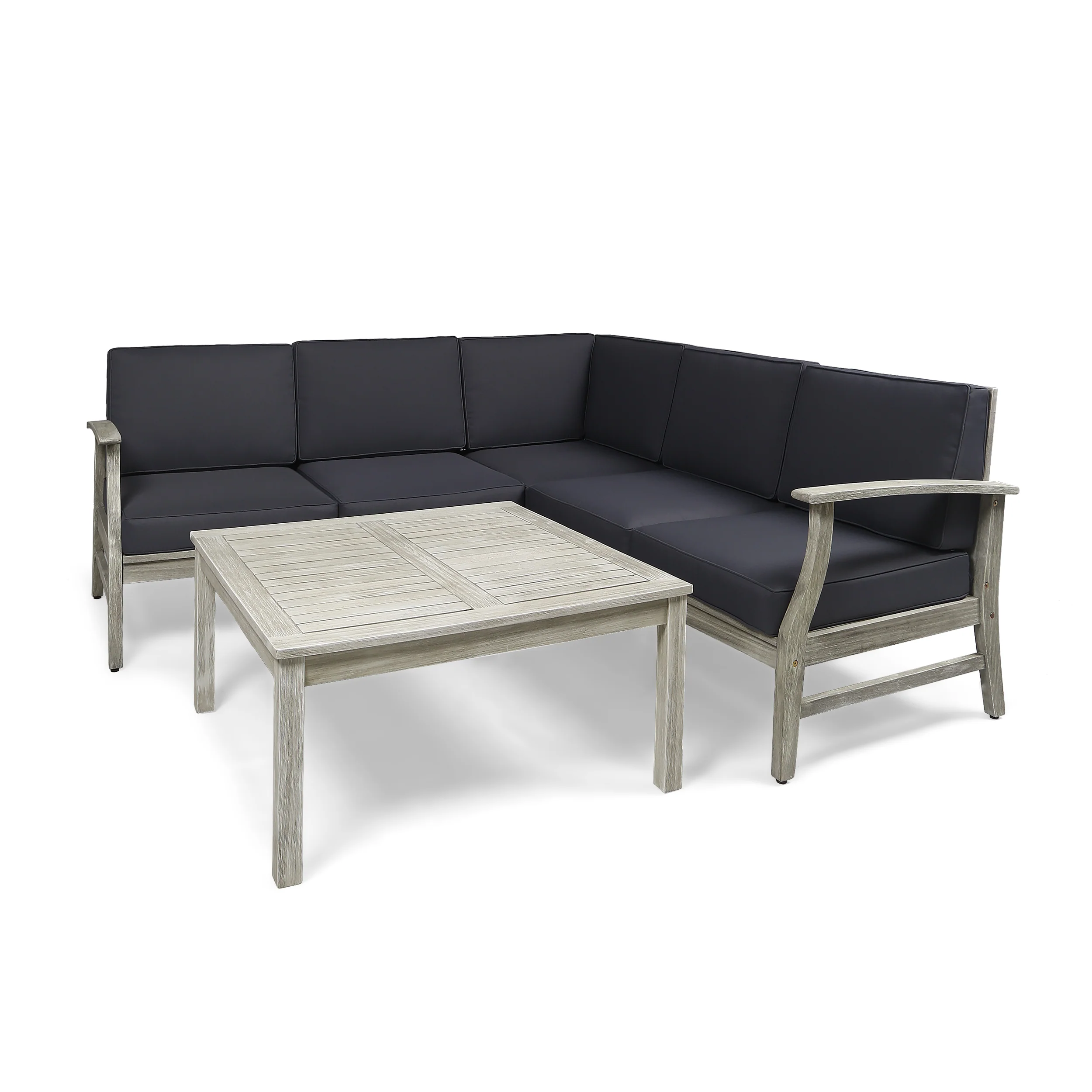 Martina Outdoor 6 Piece Acacia Wood Sectional Sofa and Coffee Table Set - furnishings