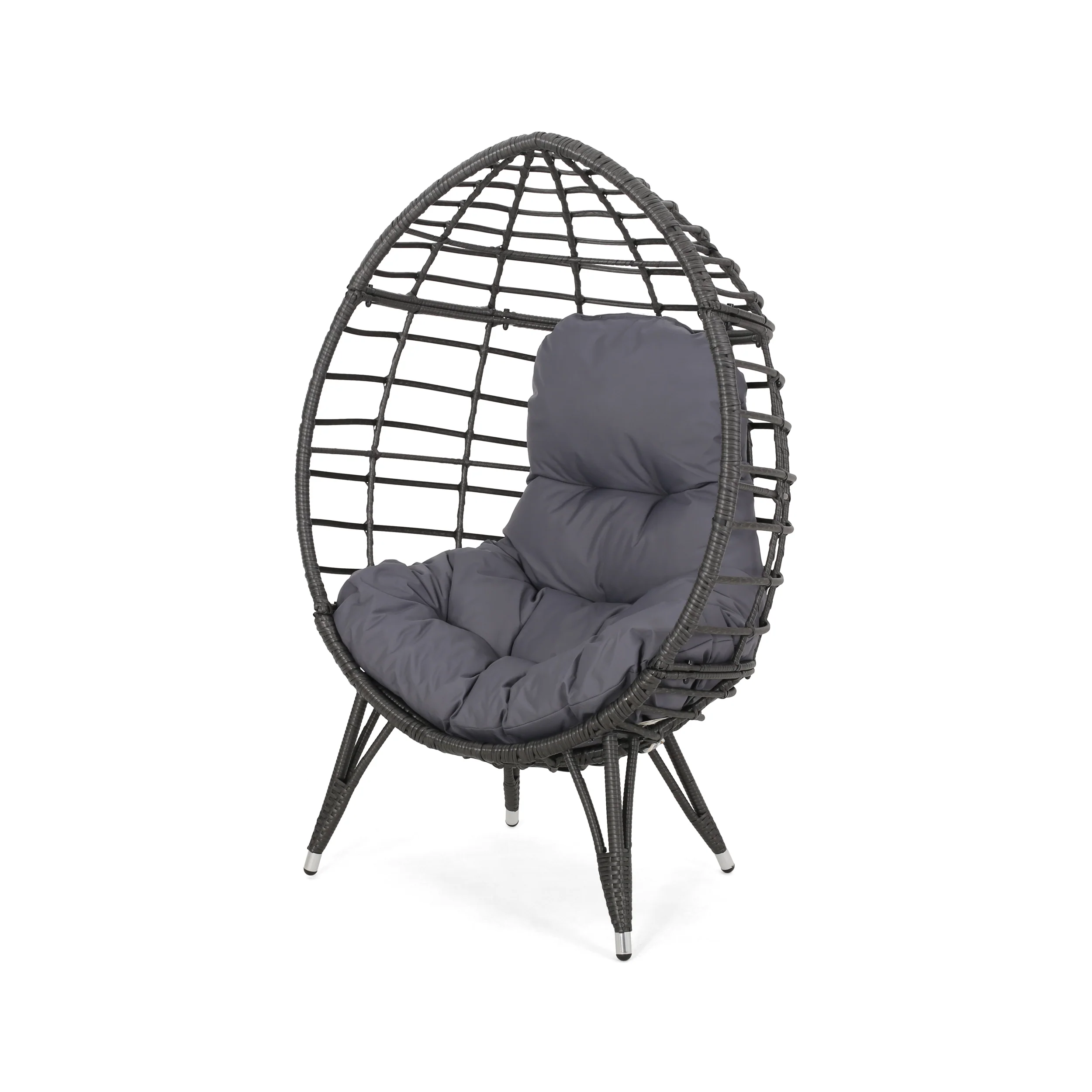 Maylee Outdoor Gray Wicker Freestanding Teardrop / Egg Chair - furnishings