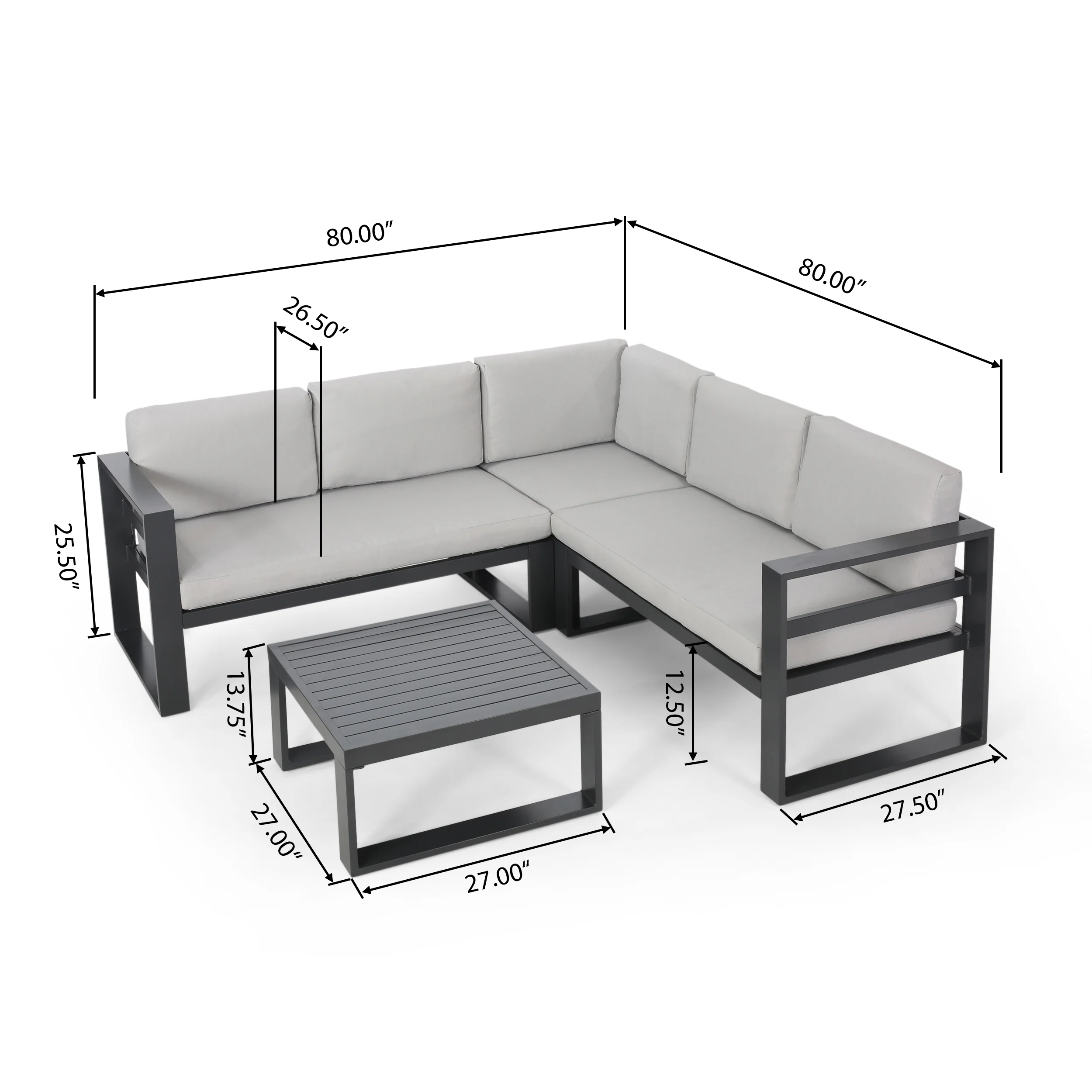 Queena Outdoor Aluminum Sofa Sectional with Coffee Table - furnishings