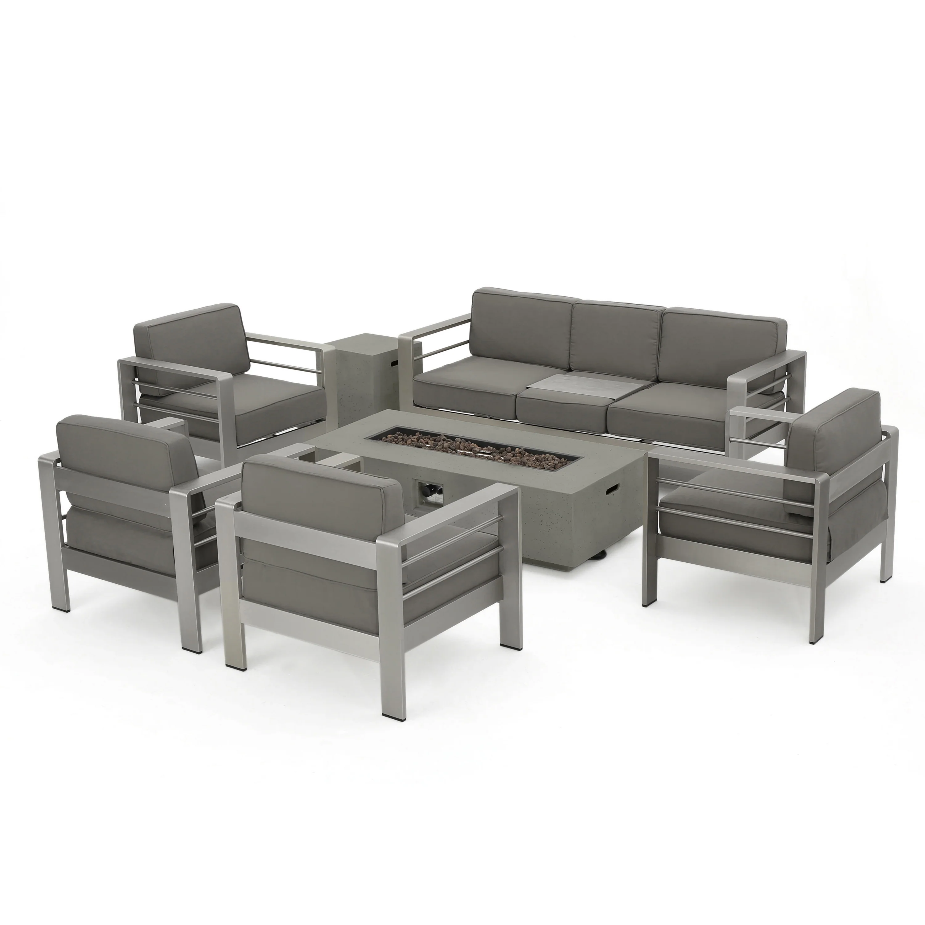 Coral Outdoor Aluminum 7 Seater Chat Set with Fire Pit - furnishings