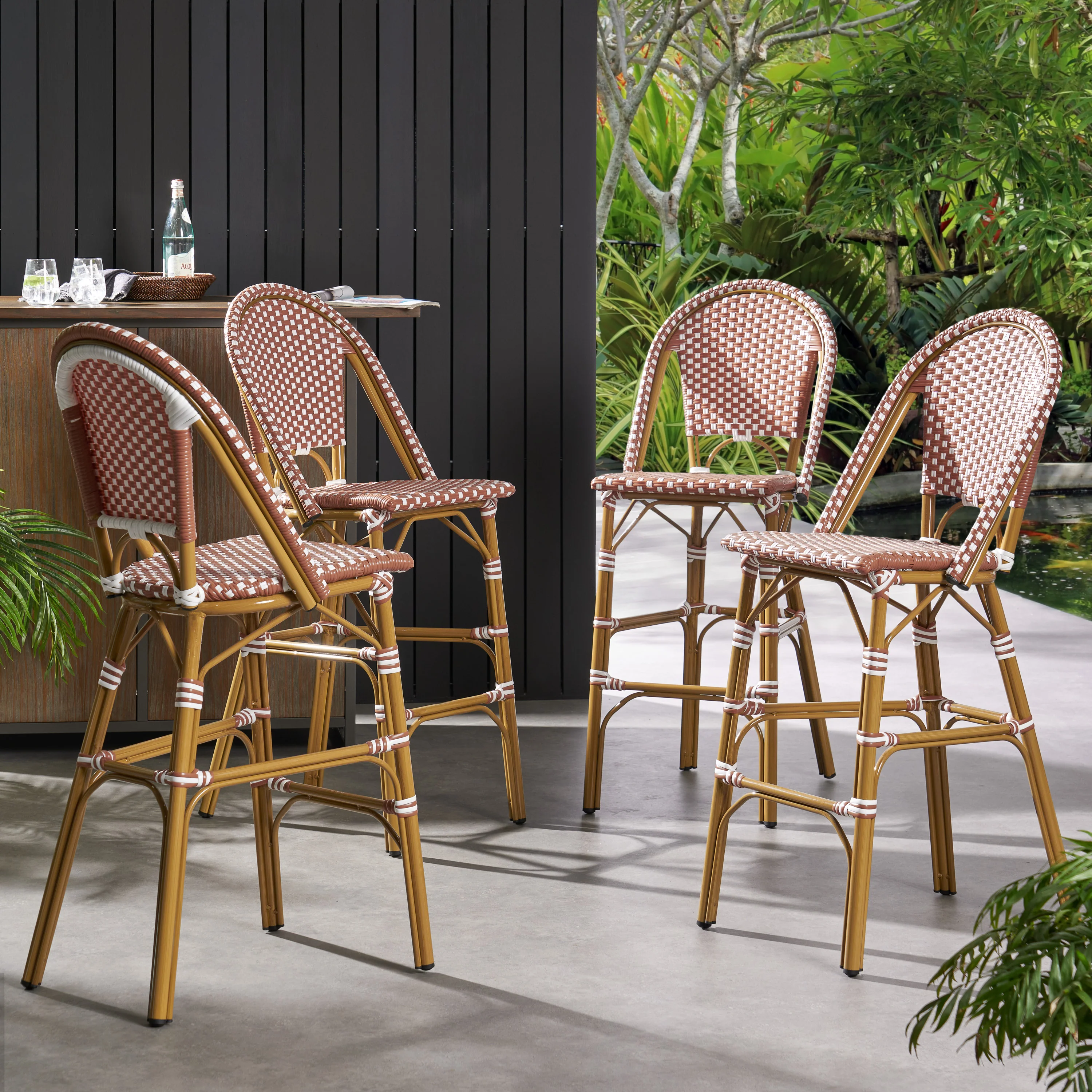 Grelton Outdoor Aluminum French Barstools, Set of 4 - furnishings