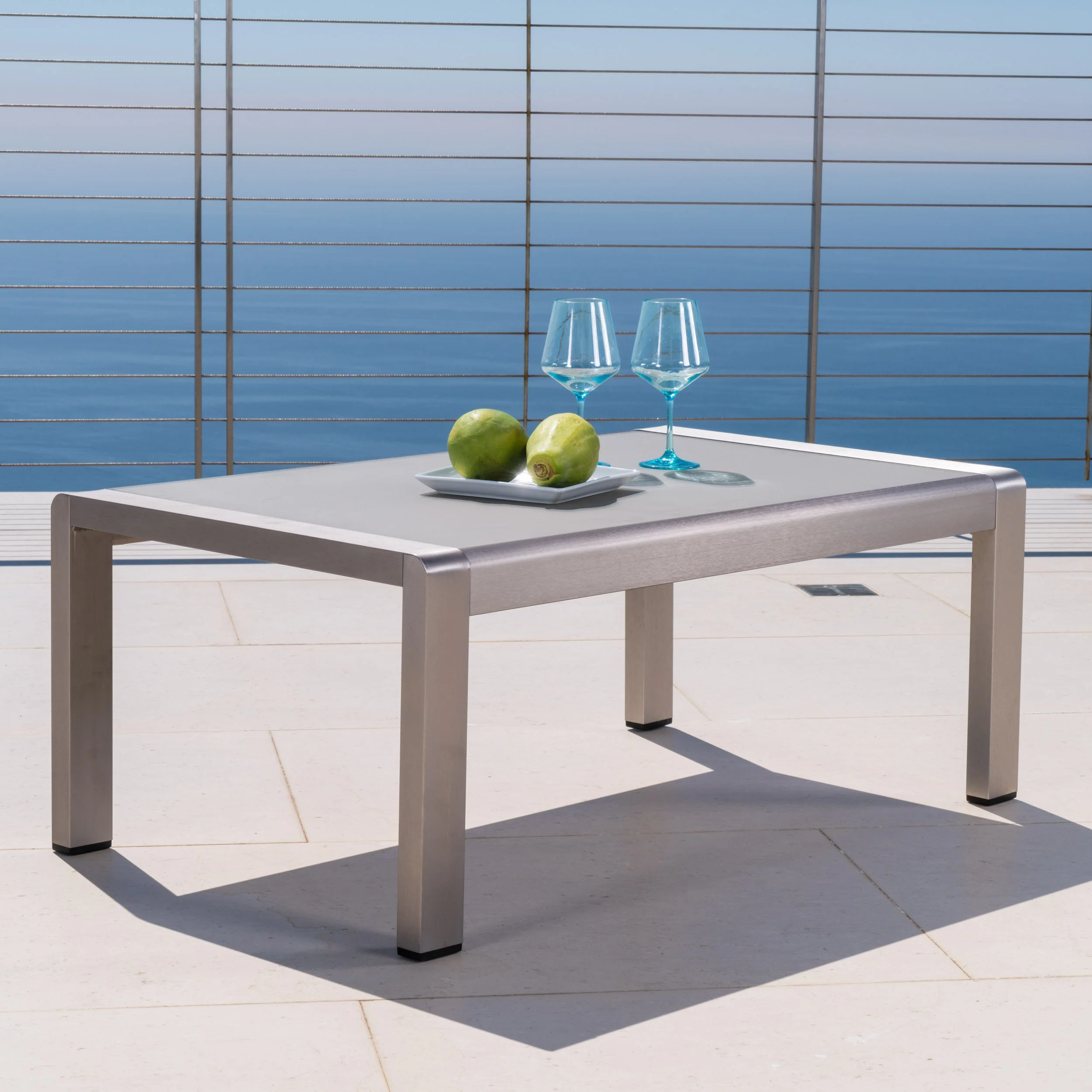 Coral Bay Outdoor Aluminum Coffee Table with Glass Top - furnishings