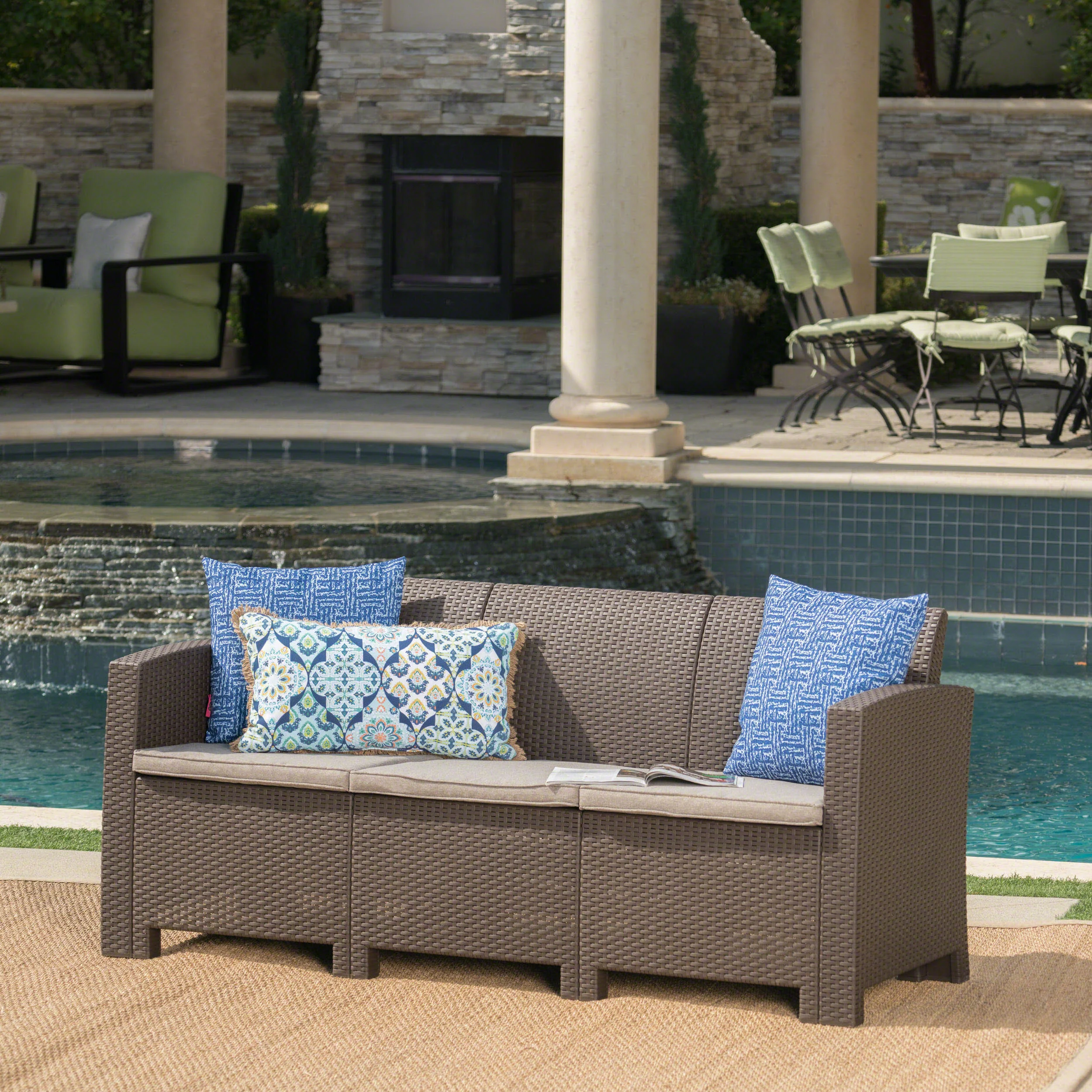 St. Pete Outdoor 3 Seat Faux Wicker Rattan Style Sofa - furnishings
