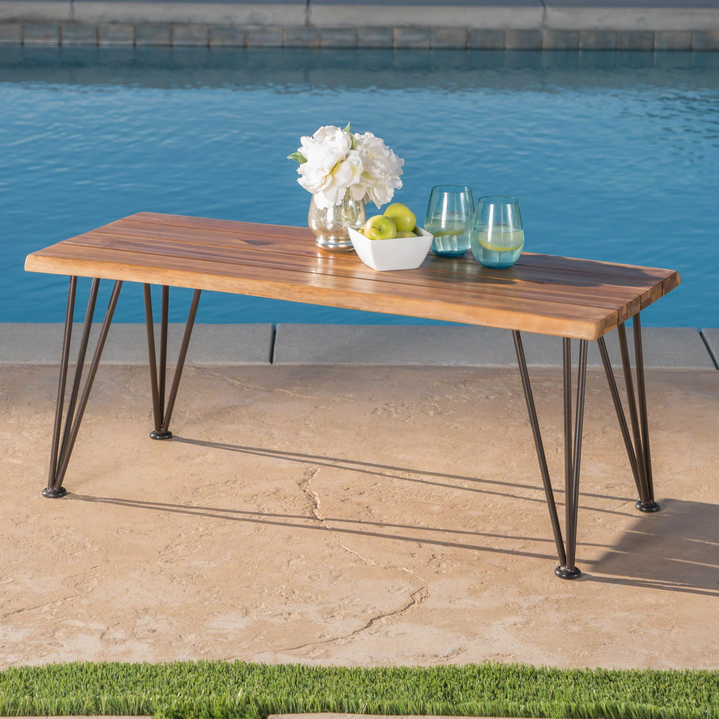 Zephyra Outdoor Rustic Finished Iron & Acacia Wood Coffee Table - furnishings