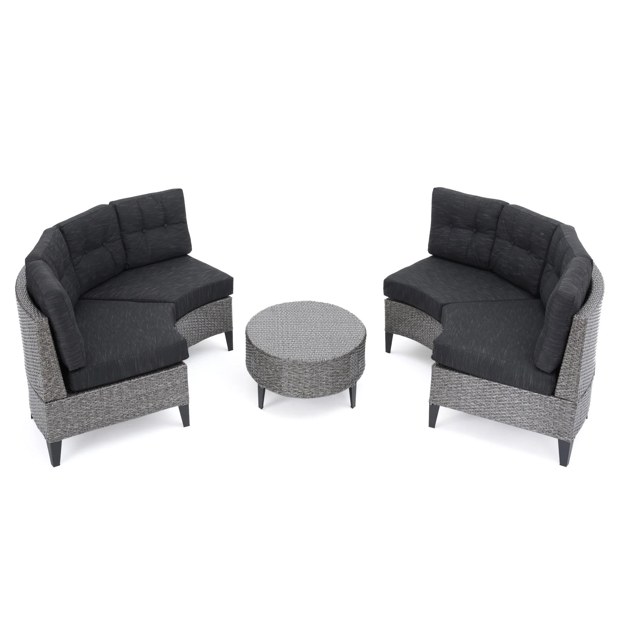 Currituck 5pc Outdoor Wicker Semi Circular Sectional - furnishings