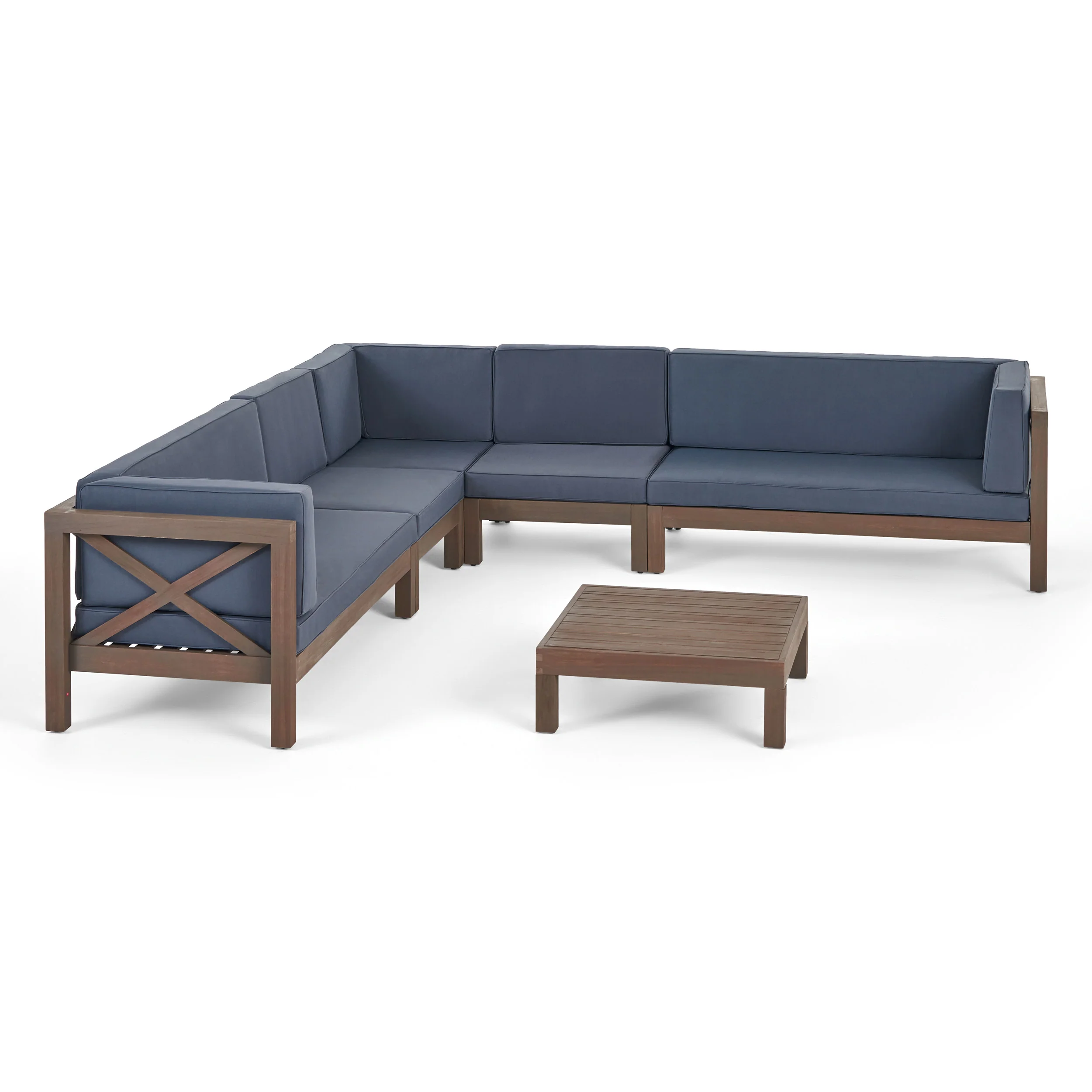 Cynthia Outdoor 7 Seater Acacia Wood Sectional Sofa Set - furnishings