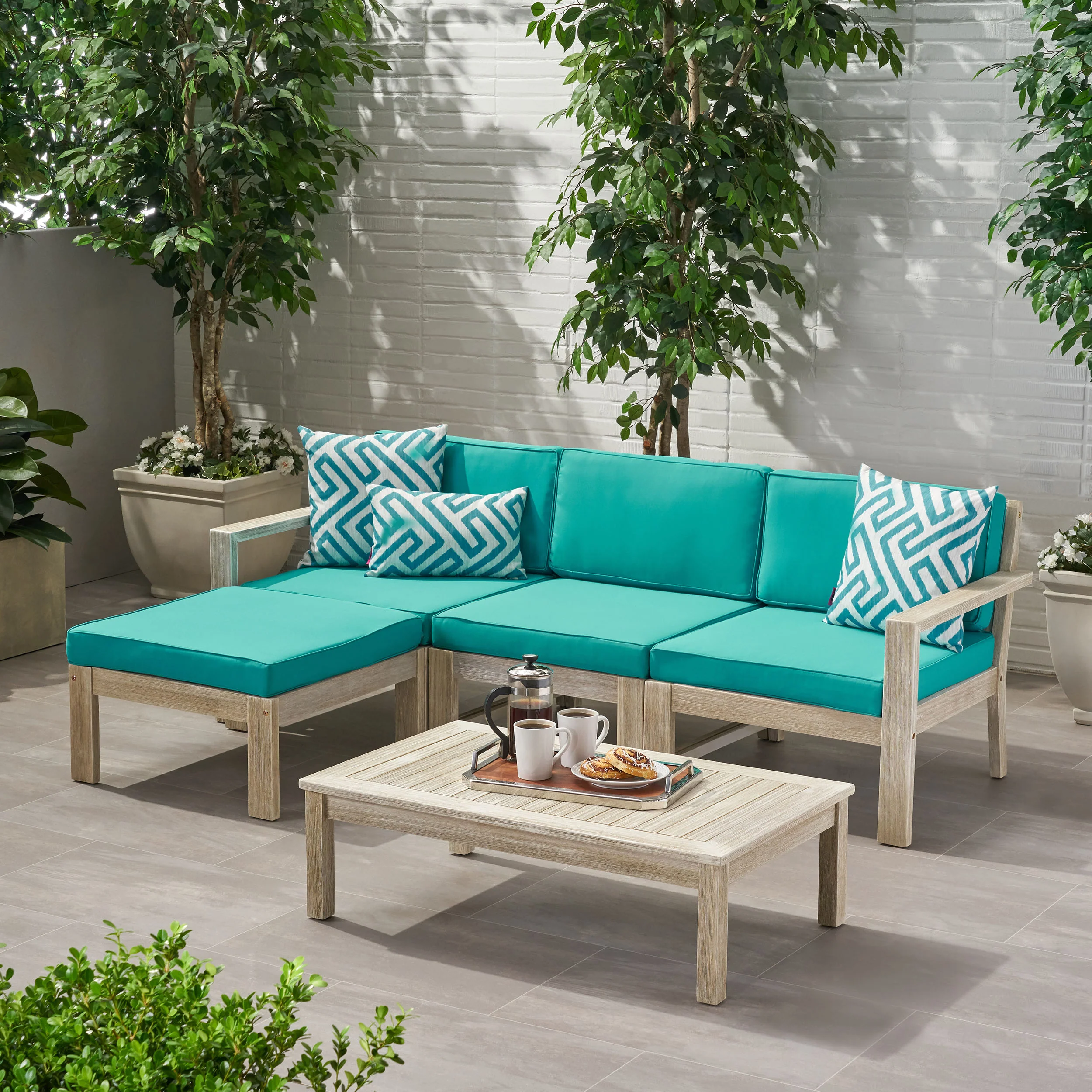 Makayla Ana Outdoor 3 Seater Acacia Wood Sofa Sectional with Cushions - furnishings