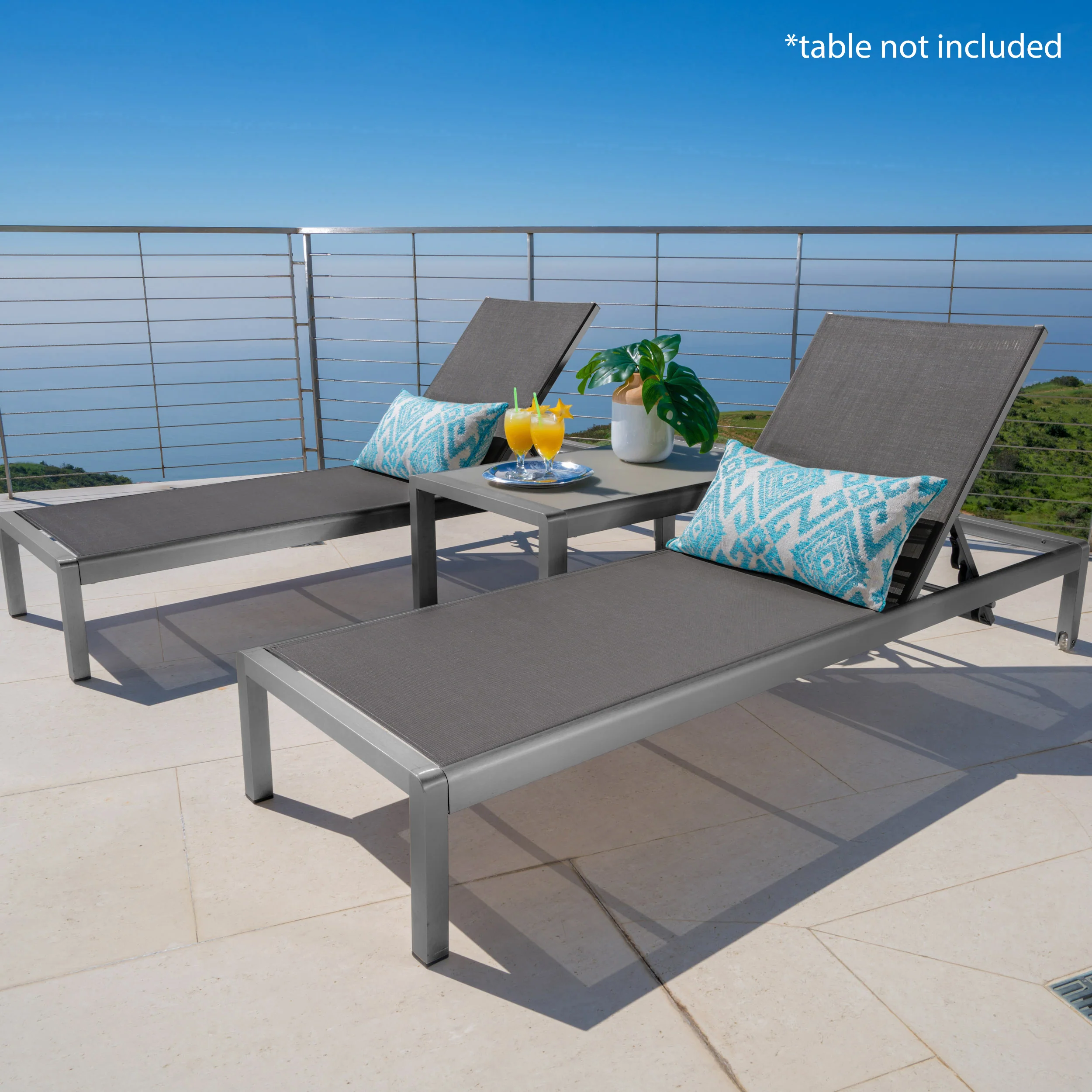 Crested Bay Outdoor Grey Aluminum Chaise Lounge with Dark Grey Mesh Seat - furnishings