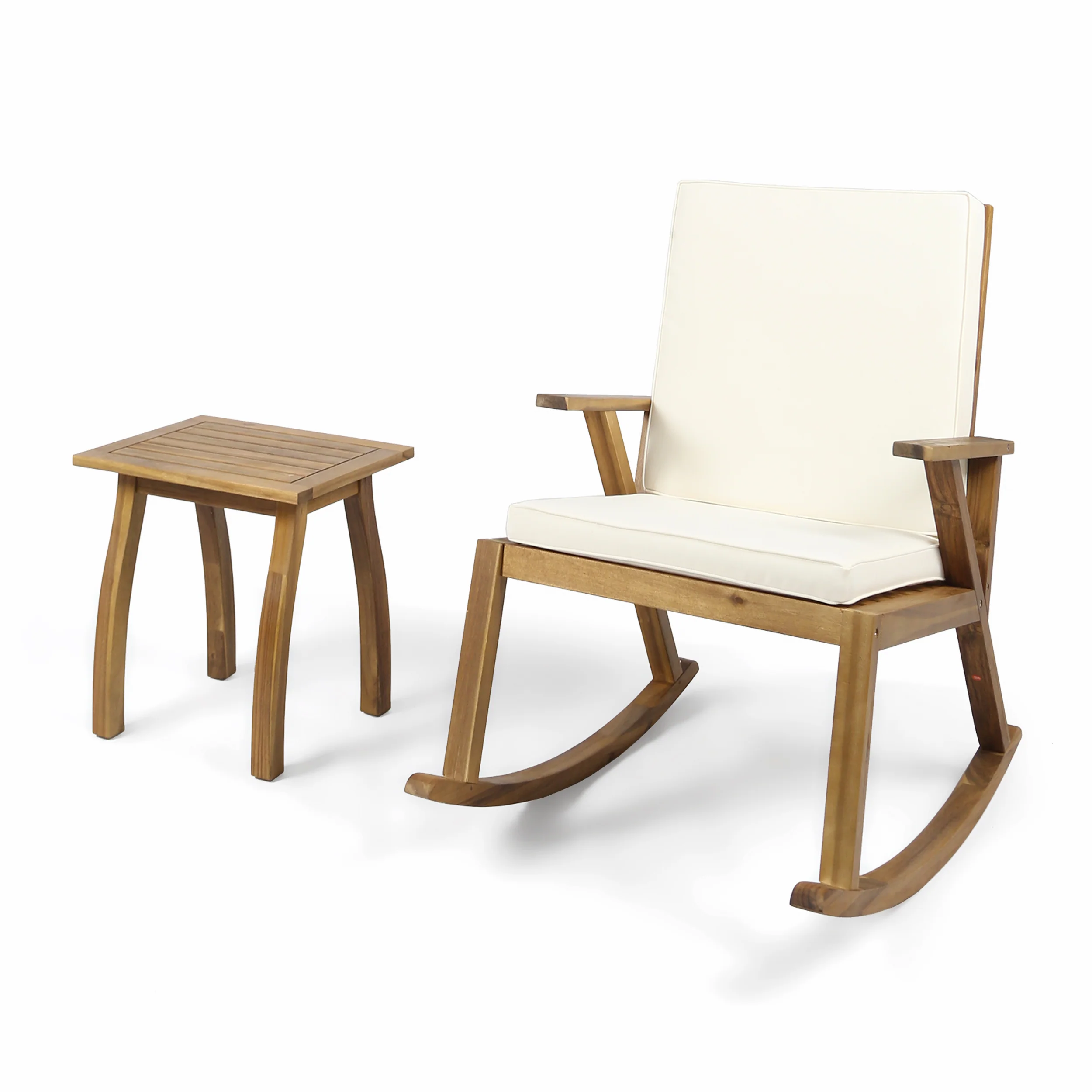 Alize Outdoor Acacia Wood Rocking Chair and Side Table - furnishings