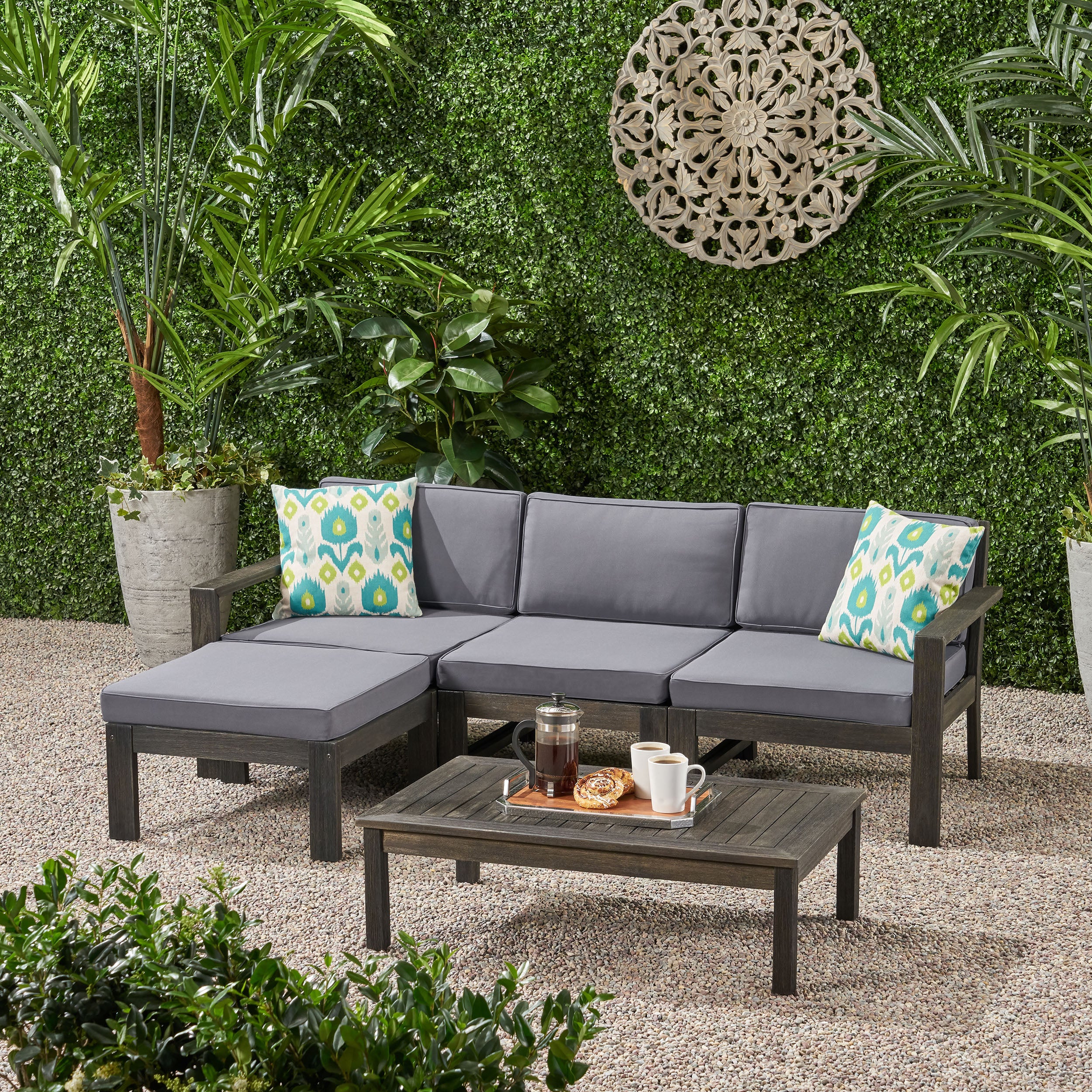Makayla Ana Outdoor 3 Seater Acacia Wood Sofa Sectional with Cushions - furnishings