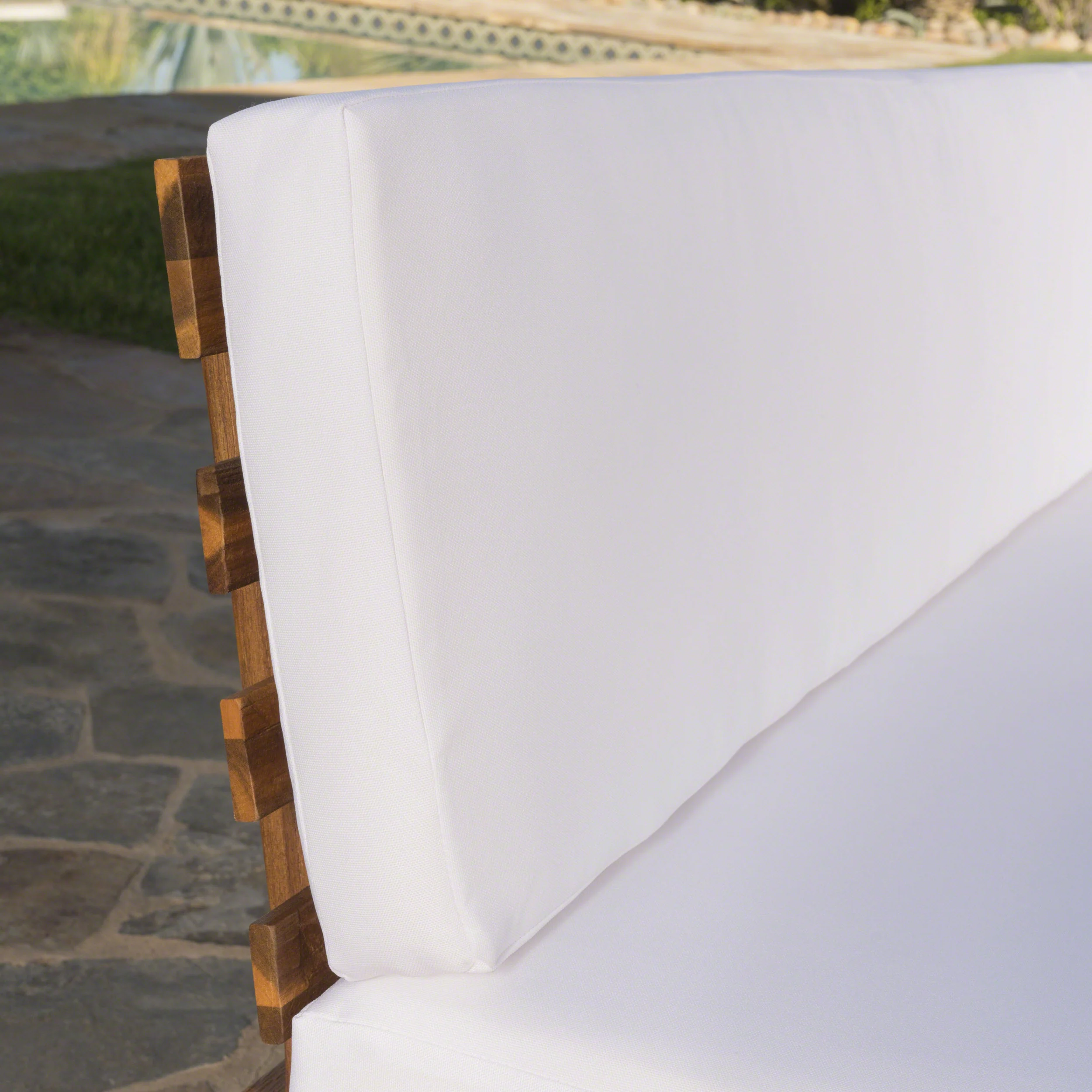 Hillside Mid Century Modern Outdoor Wood Platform Sectional With Built In End Tables & Coffee Table - furnishings