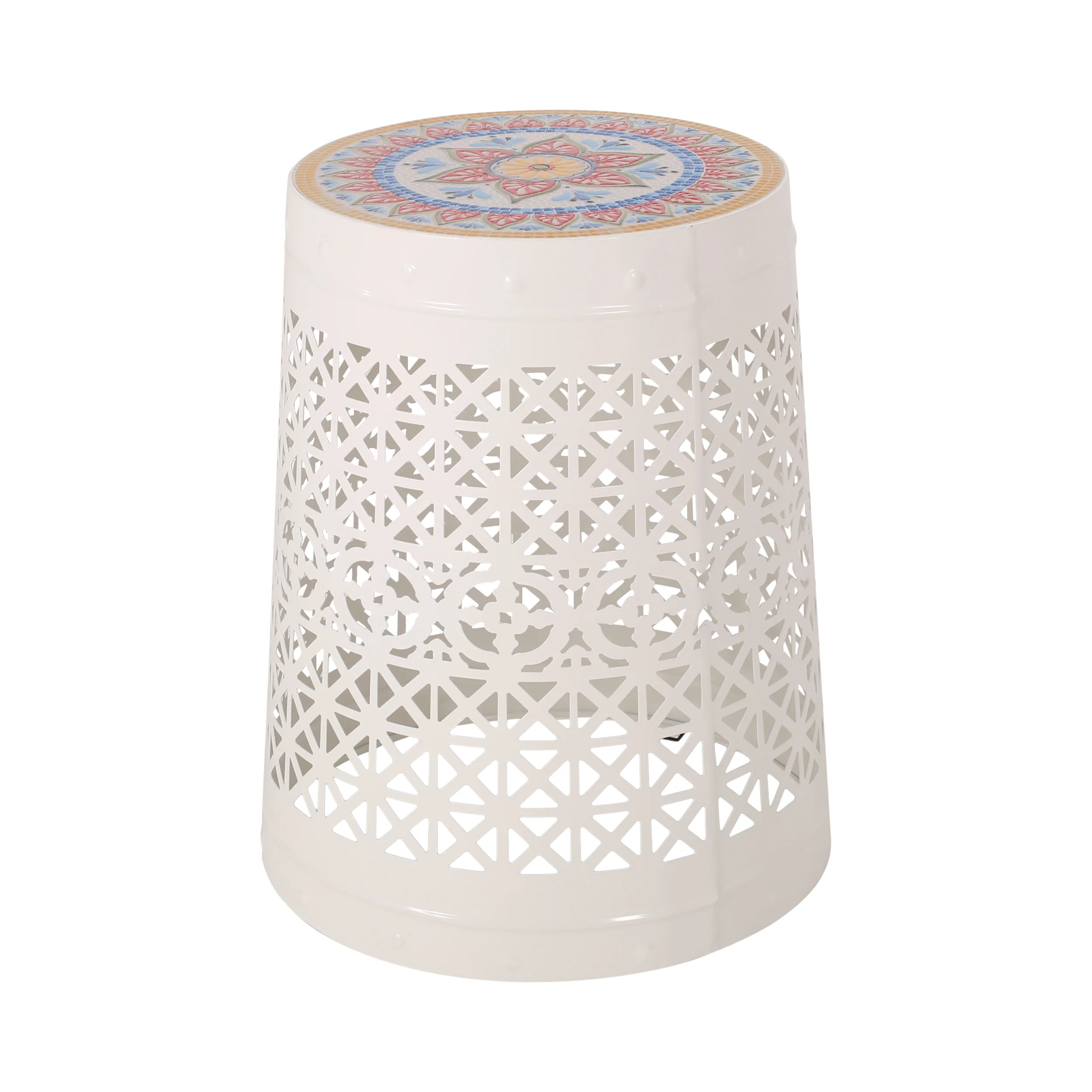 Khalief Outdoor Lace Cut Side Table with Tile Top - furnishings