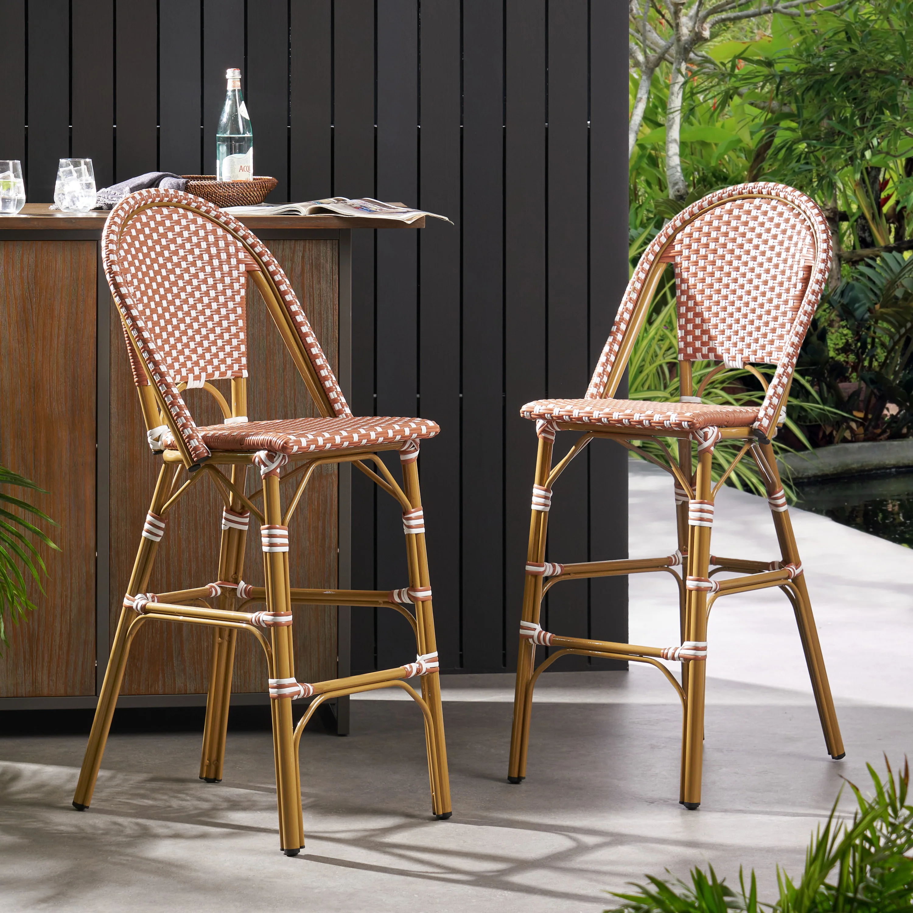 Grelton Outdoor Aluminum French Barstools, Set of 2 - furnishings