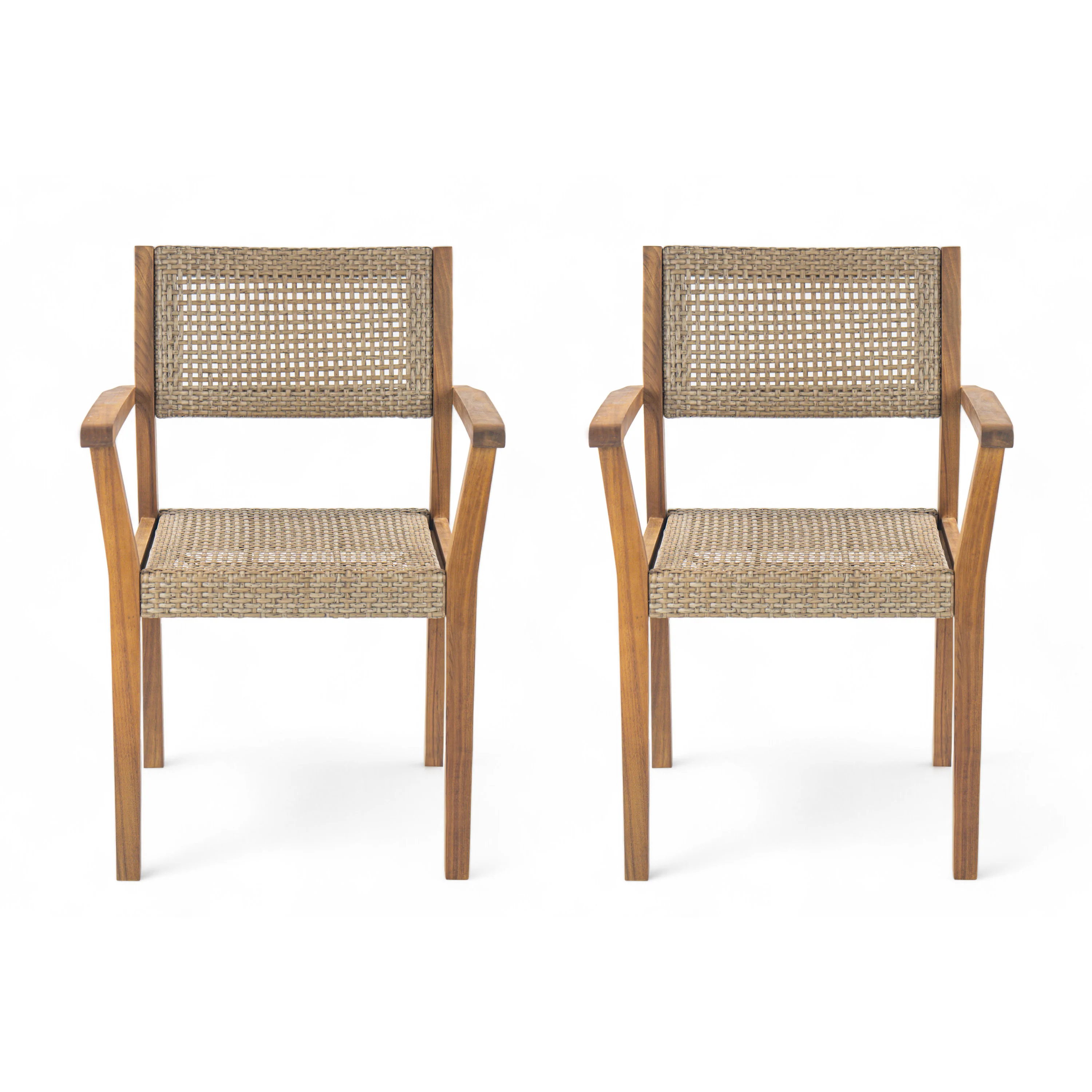 Summerlyn Patio Acacia Wood Dining Chairs, PE Wicker, Set of 2 - furnishings