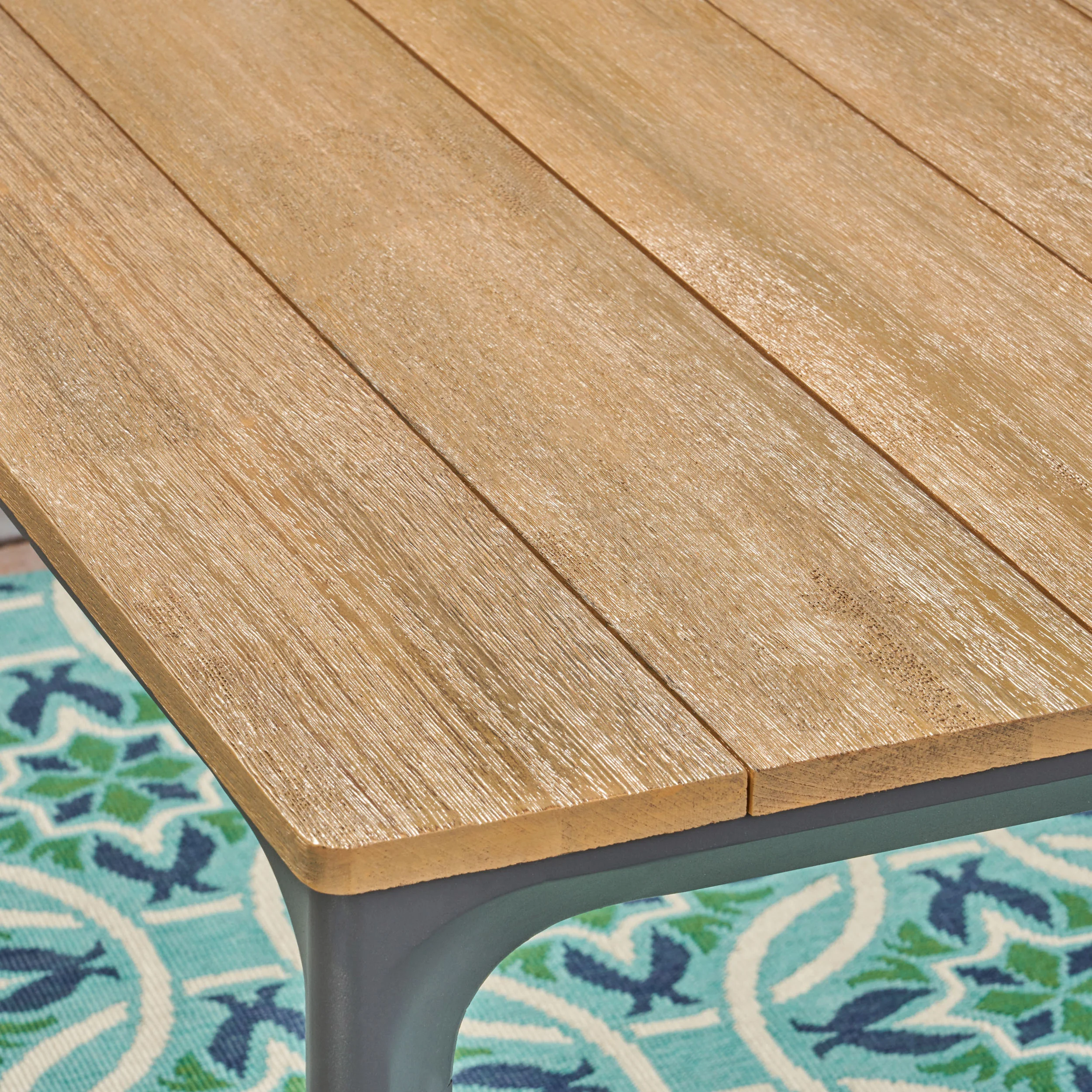 Jace Outdoor Aluminum and Wood Dining Table, Natural - furnishings