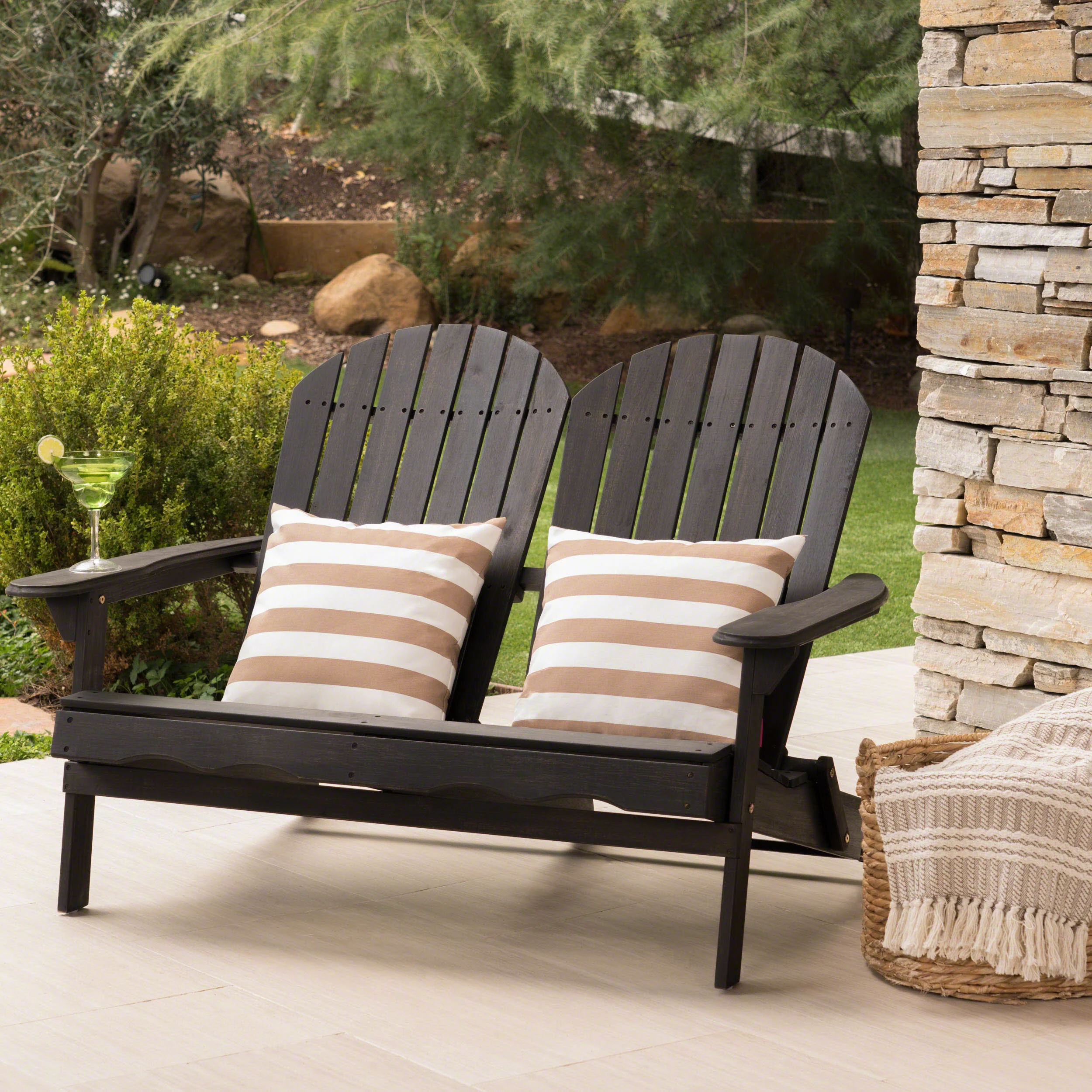 Vivian Outdoor Acacia Wood Adirondack Loveseat - furnishings